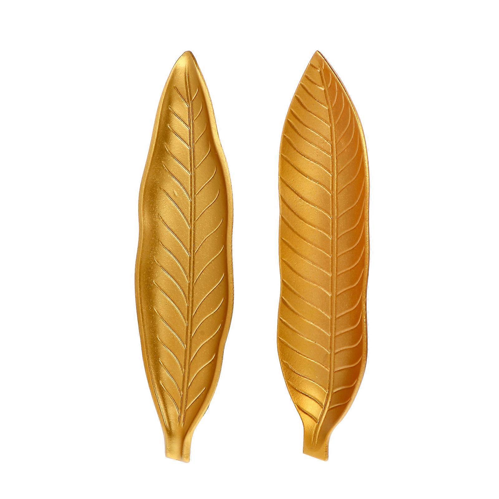 Golden Wooden Plates for Storage 4Pcs Leaf Pattern Serving Trays