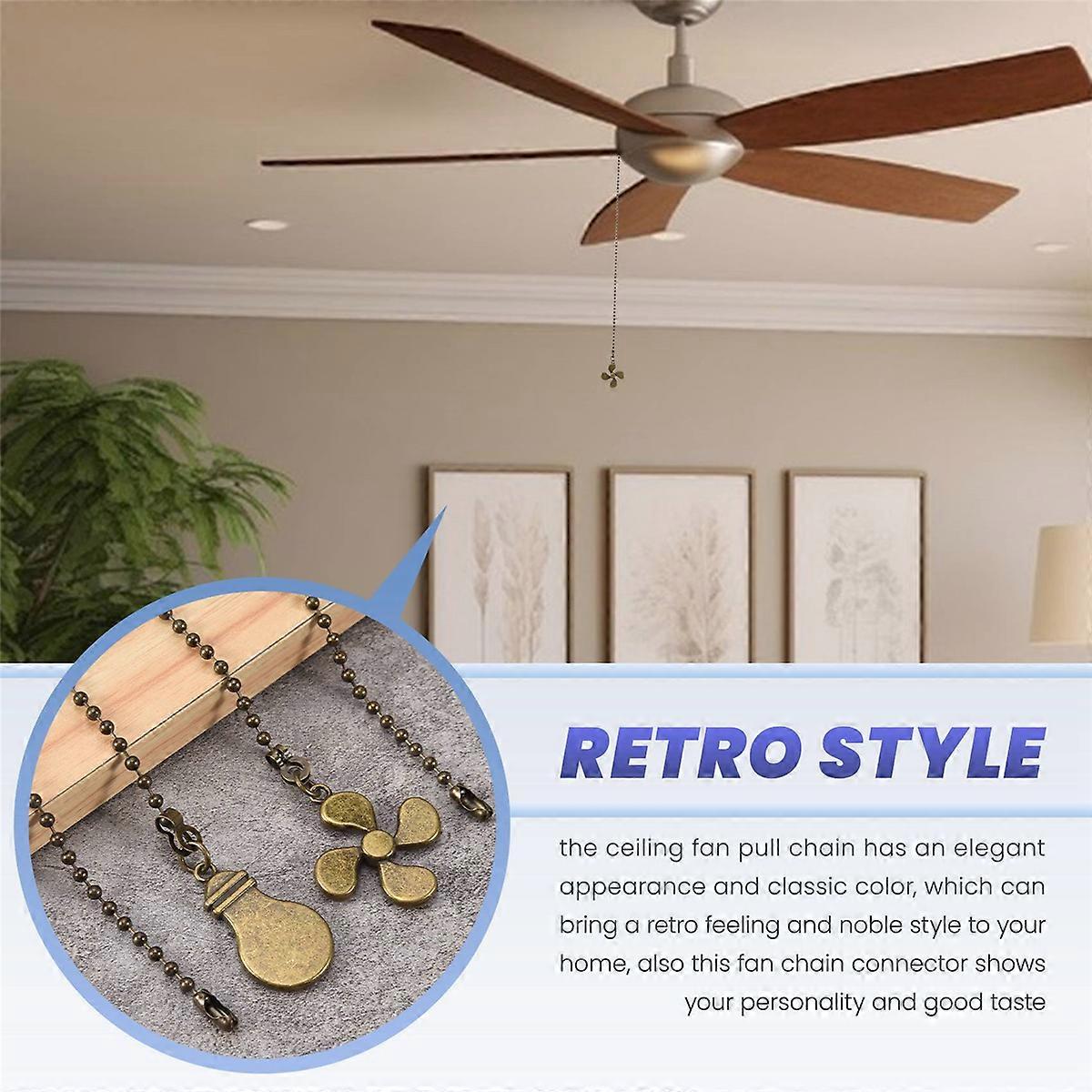 4Pcs Ceiling Fan Pull Chain Set,Bulb and Fan Pattern Pull Chain Extension Fan Pull Chain Pendant 12