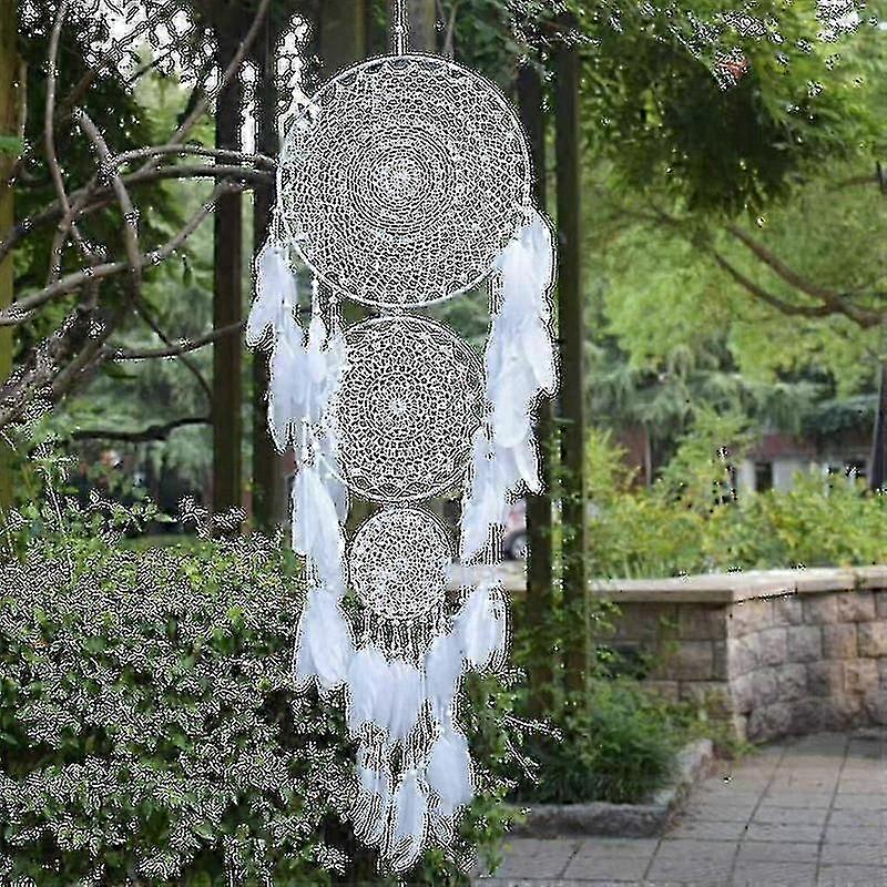 Large Dream Catcher White Macrame Feathers 35cm Circle 110cm Long 26s
