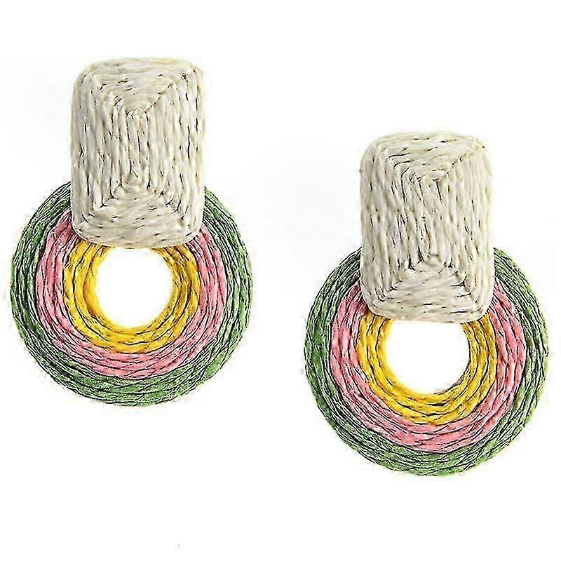 Statement Raffia Round Earrings - Boho Drop Handmade Straw Earrings -Geometric Dangle Earrings for Womengirls 26s