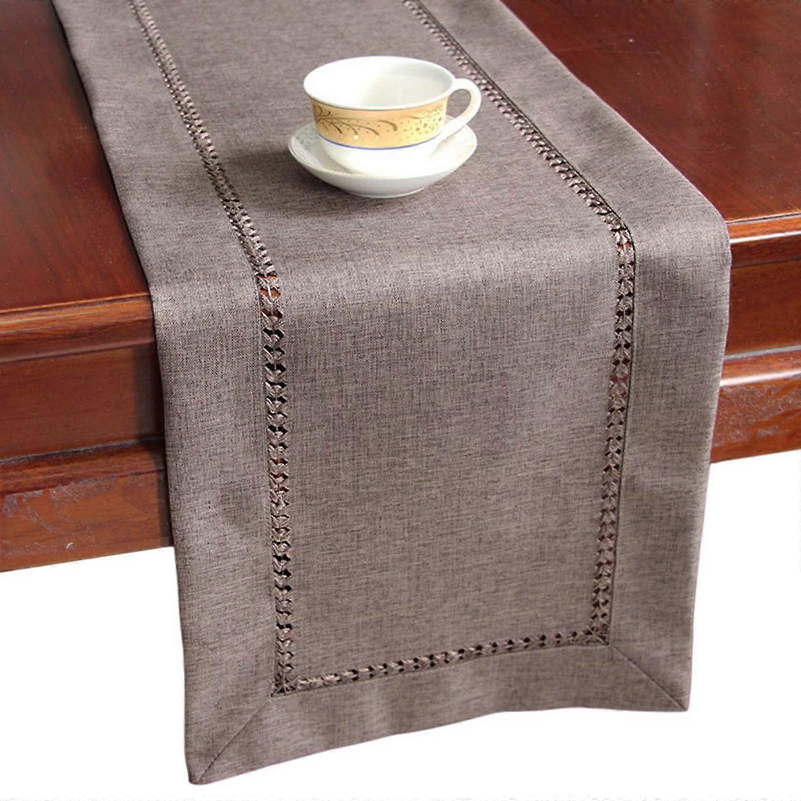 GadgetVLot Eight-character threaded hollow imitation linen polyester coffee table flat angle table runner