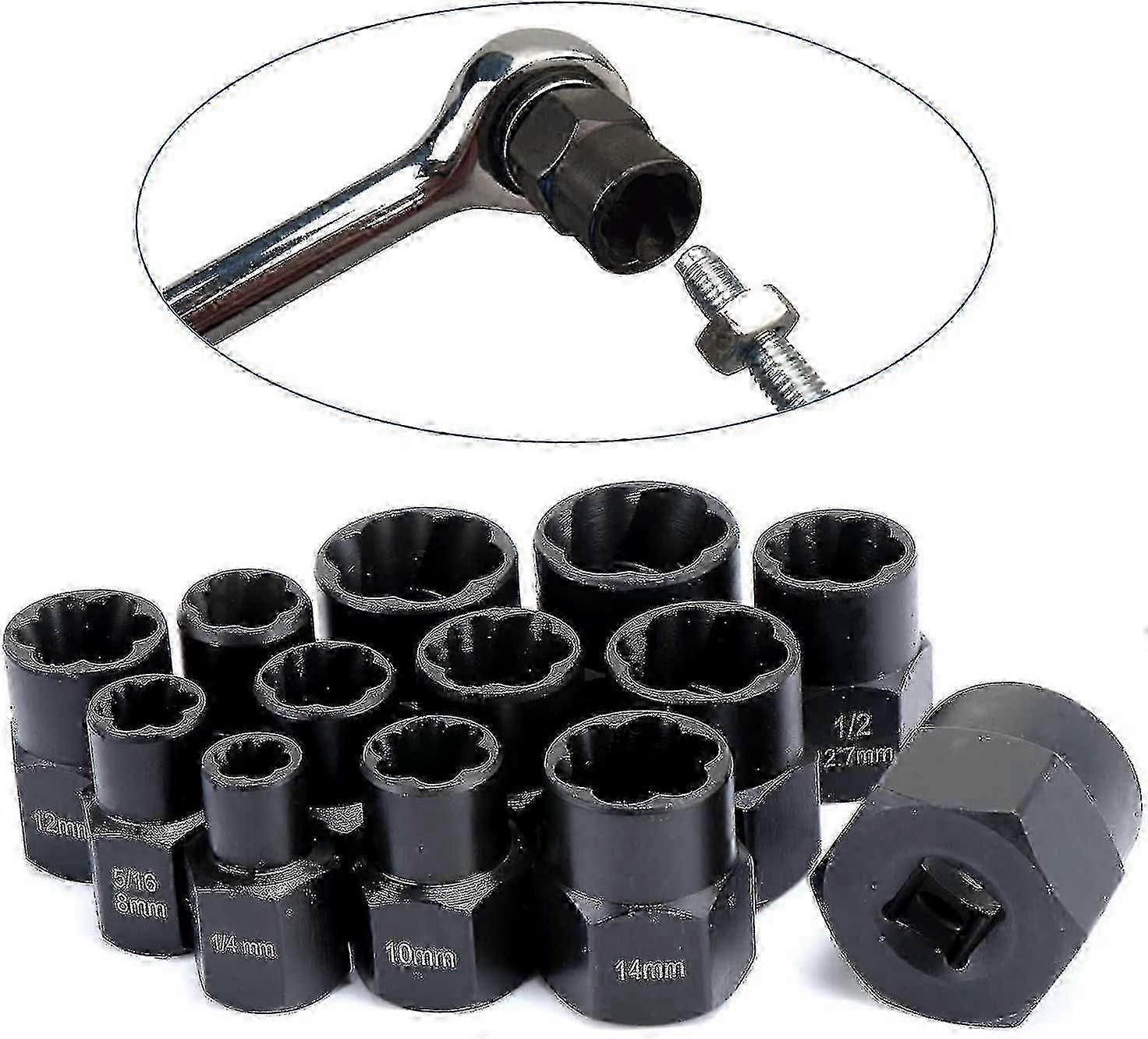 Exquisite 13 Piece Twist Socket Set - 9.5mm Damaged Bolt Extractor - For Removing Locking Wheel Nuts