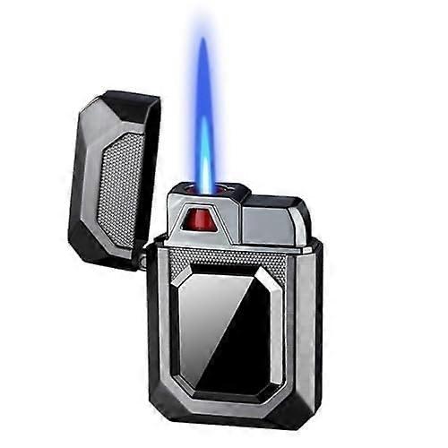 Butane Lighter Metal Flip Jet Flame, Windproof Portable, Refillable Adjustable Flame, Outdoor Use