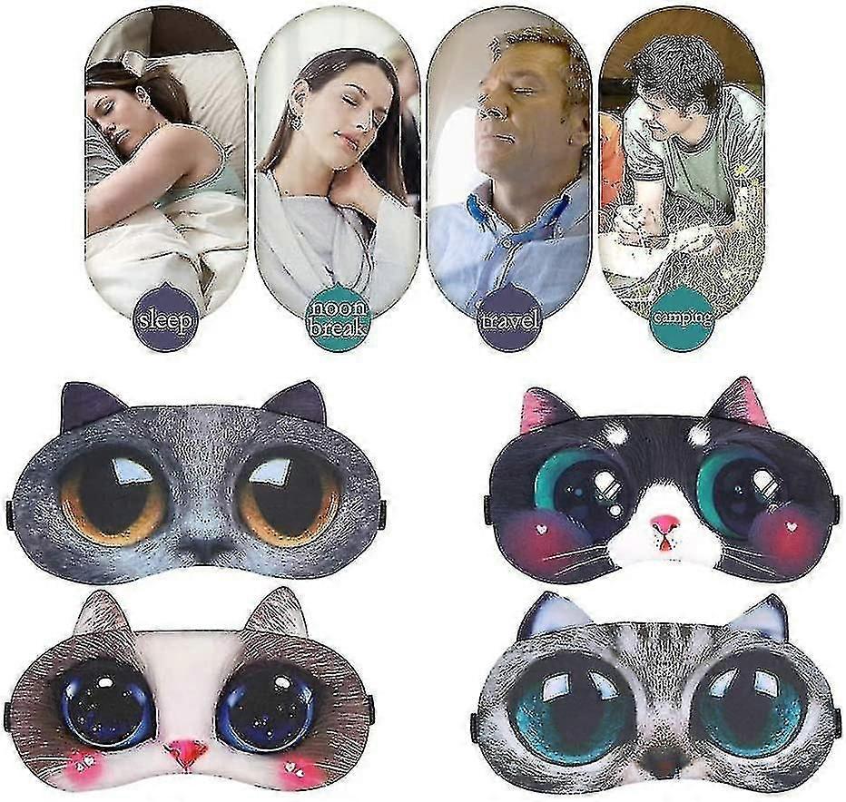Set Of 4 Cute Sleep Blindfold, Eye Mask Soft Fluffy Sleep Shade Cover Rest Eyepatch Blindfold Shield