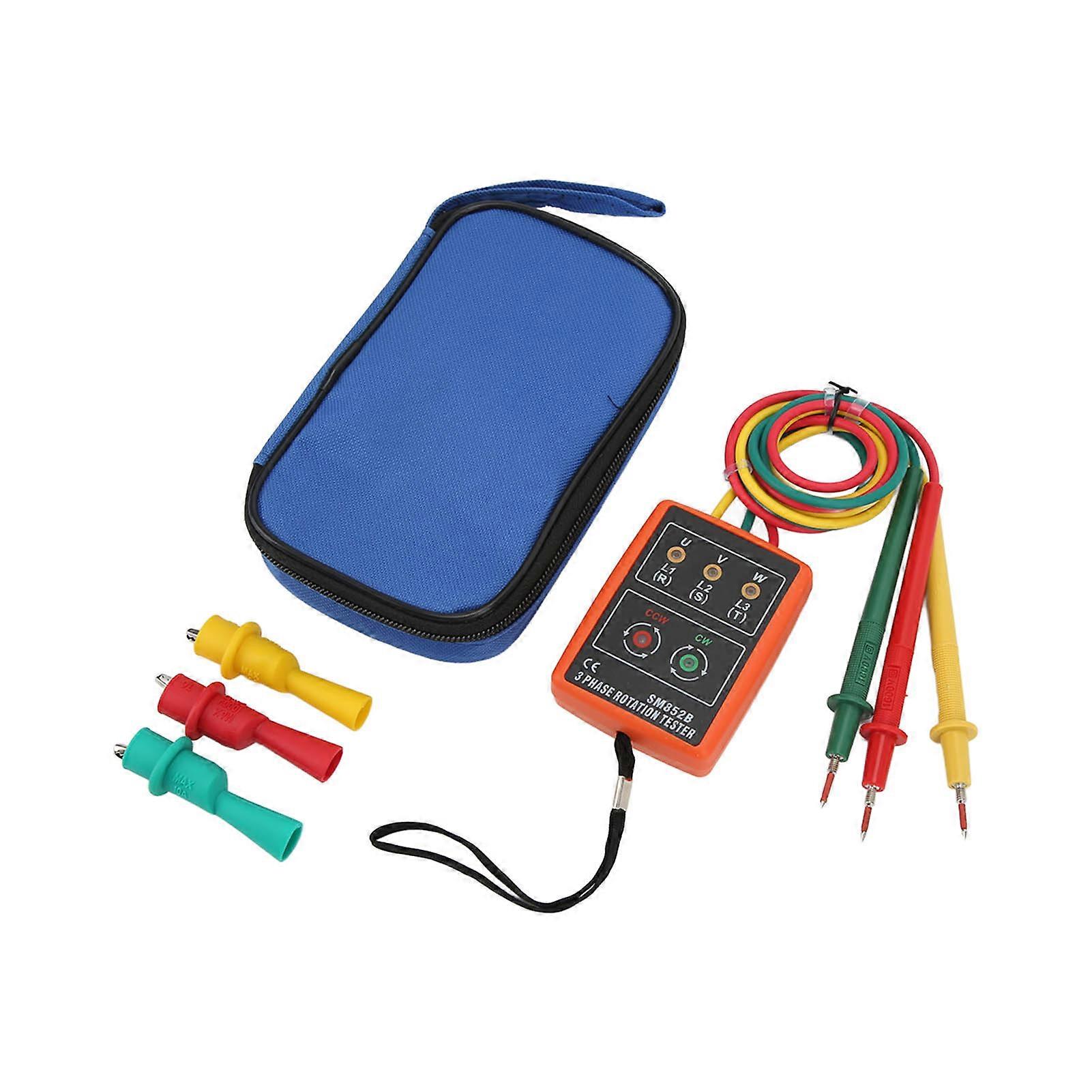 SM852B 3 Phase Rotation Tester Digital 3 Phase Rotation Meter Portable and Wide Range for Electricity Testing AC 60~600V