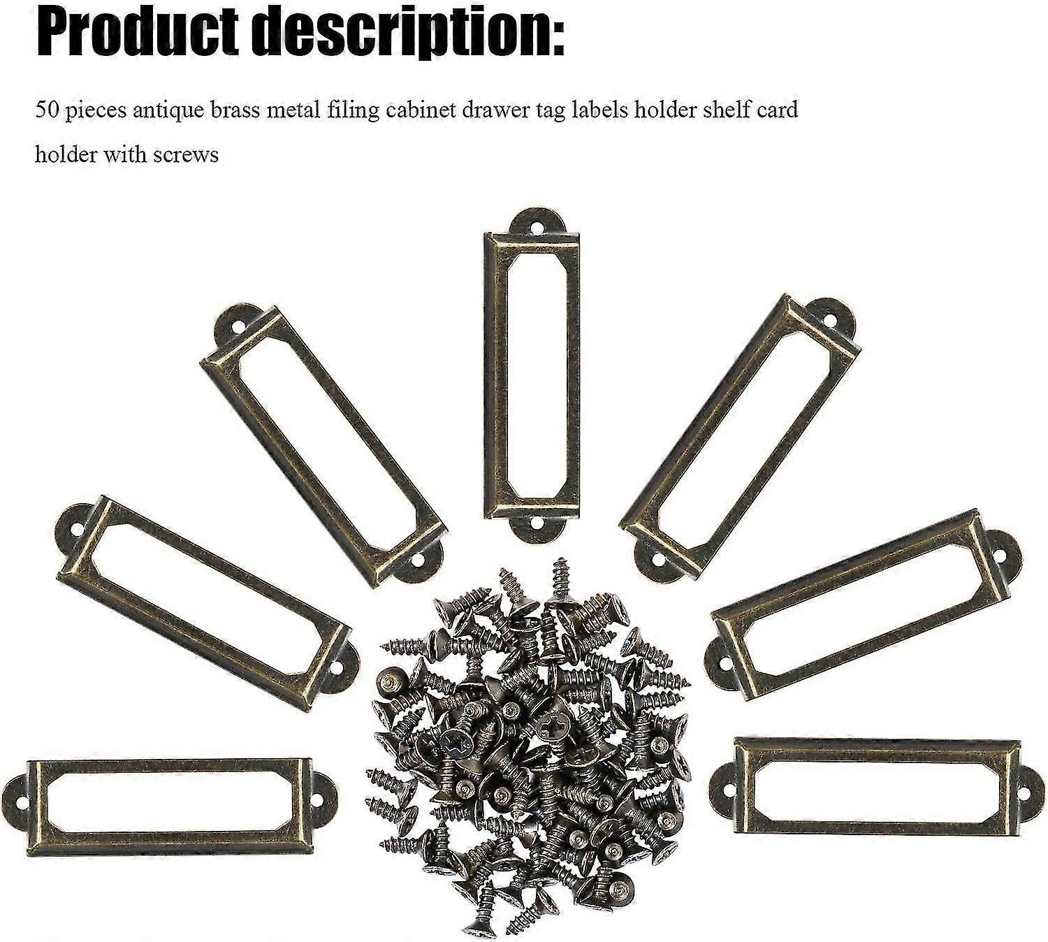 家具の引き出し、キャビネット、カード、ネームプレート、フレーム、デスク、本棚、本棚、棚用ネジ付きメタルラベルホルダー50個入りブロンズ（サイズ59 x 17mm）