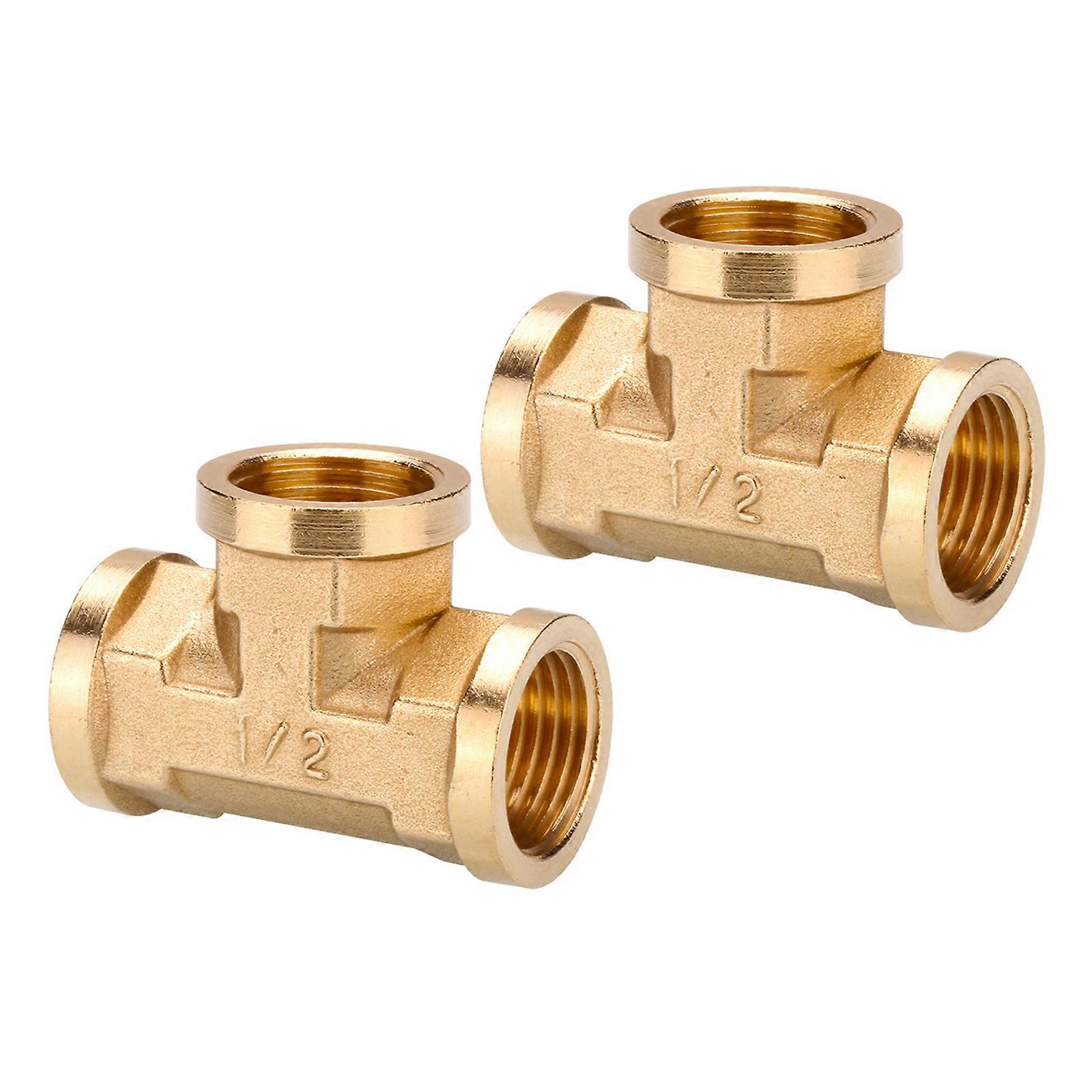 Brass Three Way Connector 1/2 Threaded Fitting Strong Brass Tees Pipe Fitting Simple Installs for Pipe Networks Multicolor