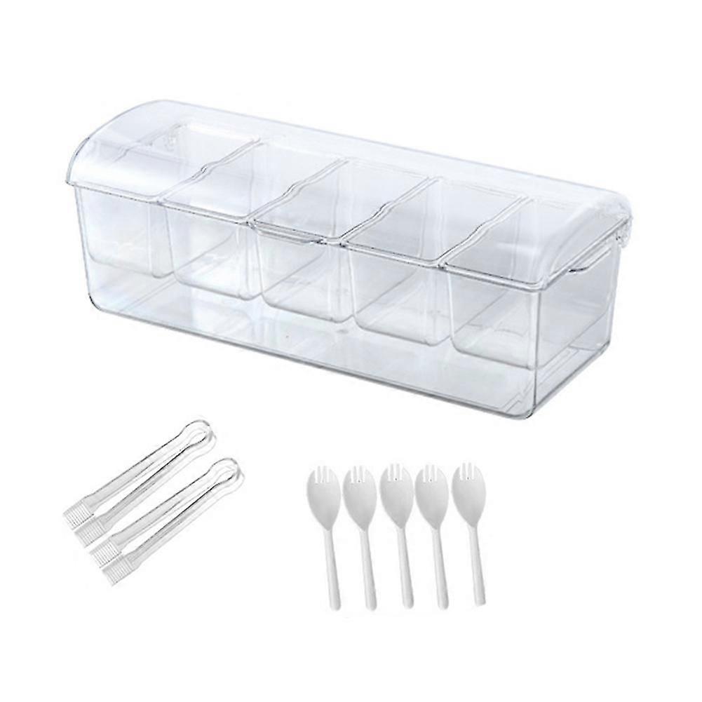 Ice Chilled Condiment Tray with 5 Containers, Condiment Server with Lids, Serving Tray Platter for Bar Accessories