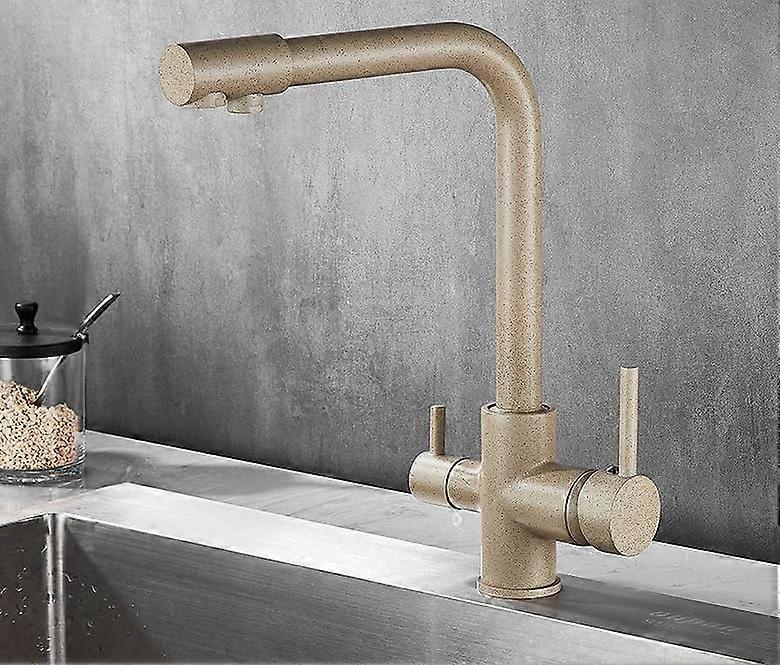 3 in 1 Kitchen Water Filter Faucet Tap with Drinking Spout and Vegetable Sink Mixer Round Beige