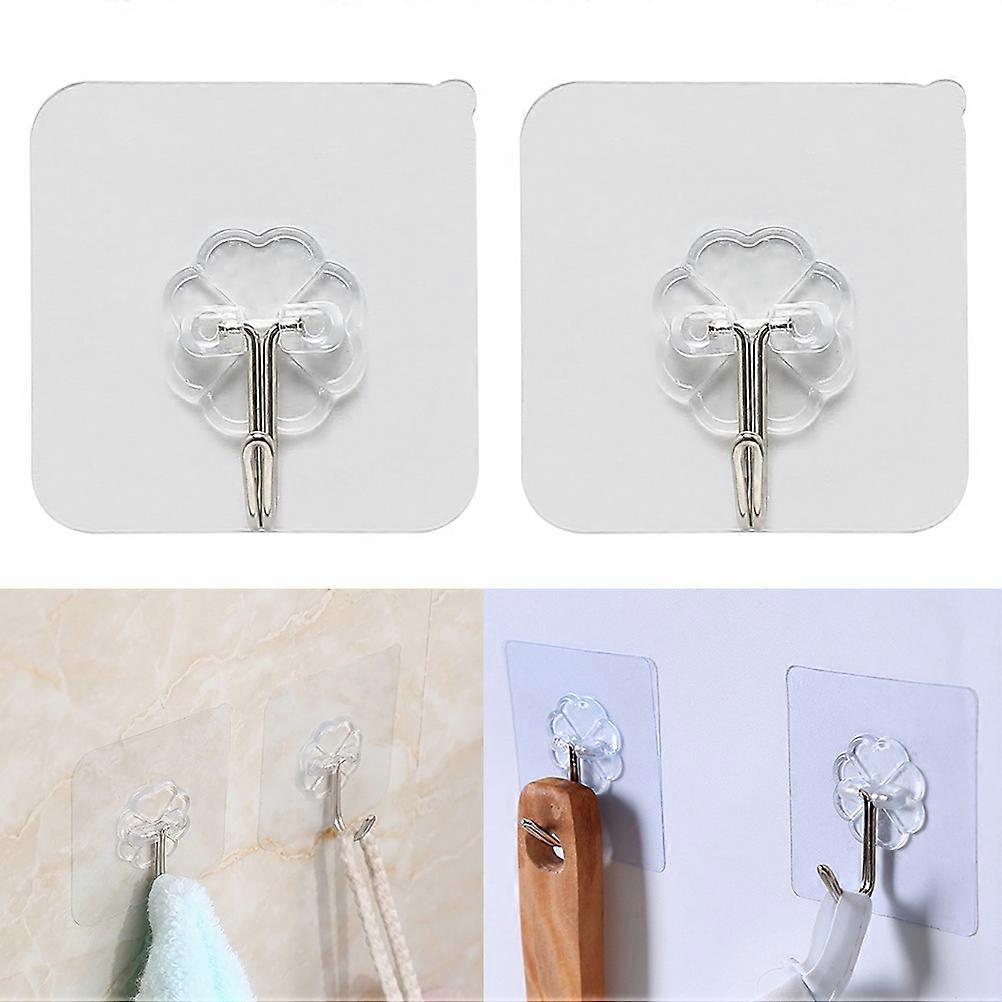 Invisible Hooks Hanging Waterproof Transparent Square Shape No Drill Kitchen Bathroom 10Pcs