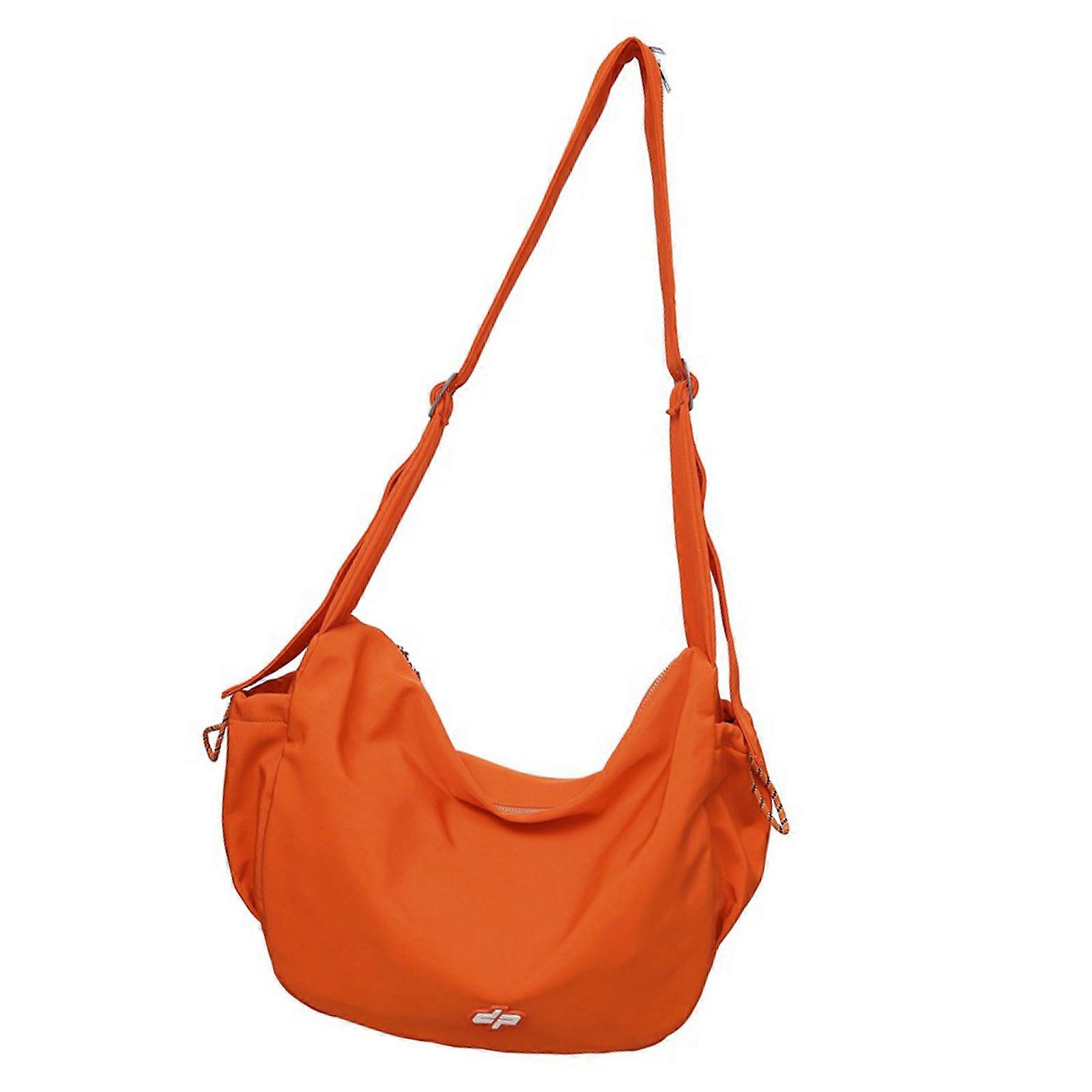 Harajuku Nylon Crossbody Bag with Adjustable Strap for Daily Activity and Trips Large Capacity Solid Color Shoulder Bag  orange S