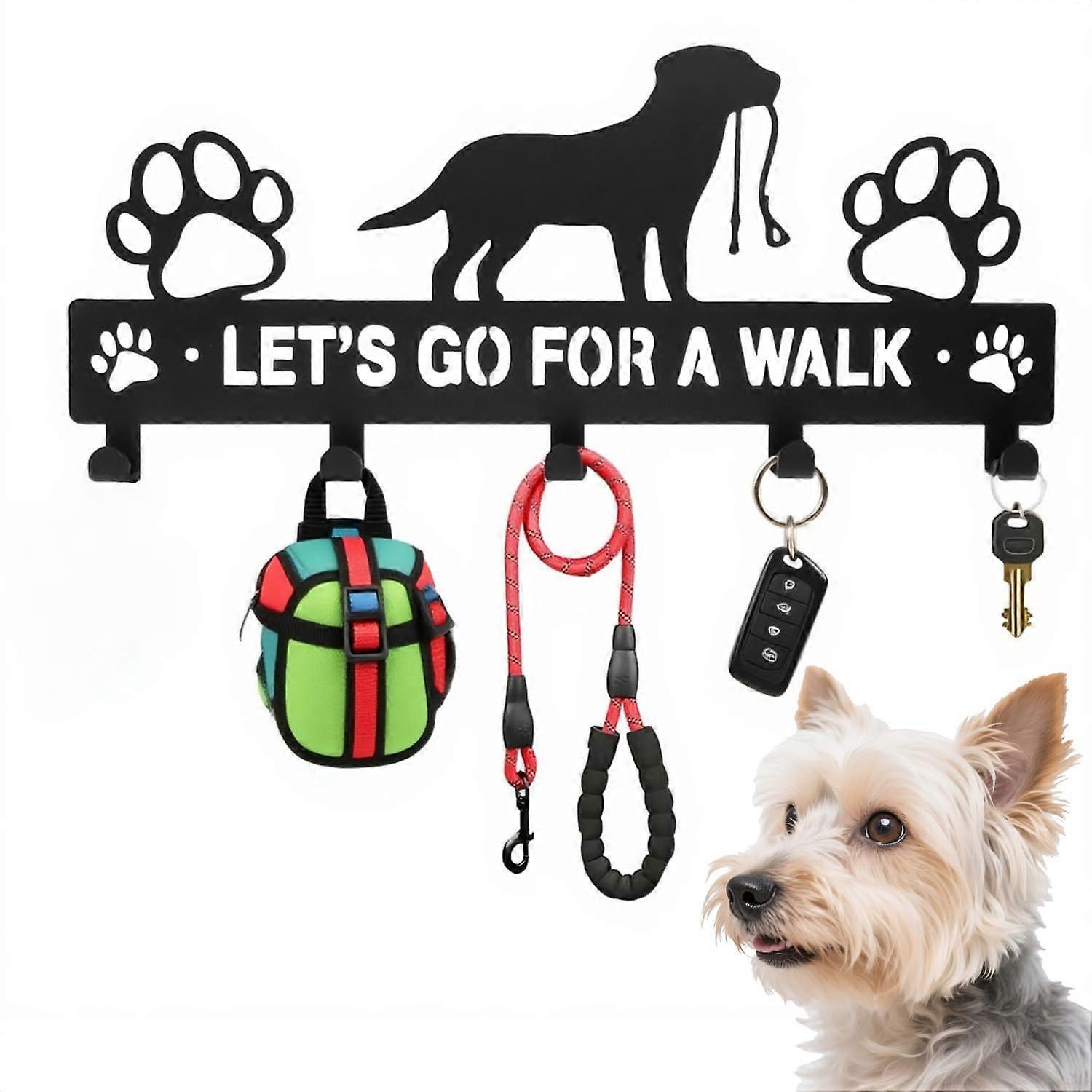 Dog Leash Holder Wall Mount with 5 Hooks, Rust Resistant Metal Organizer for Collars, Keys & Harnesses