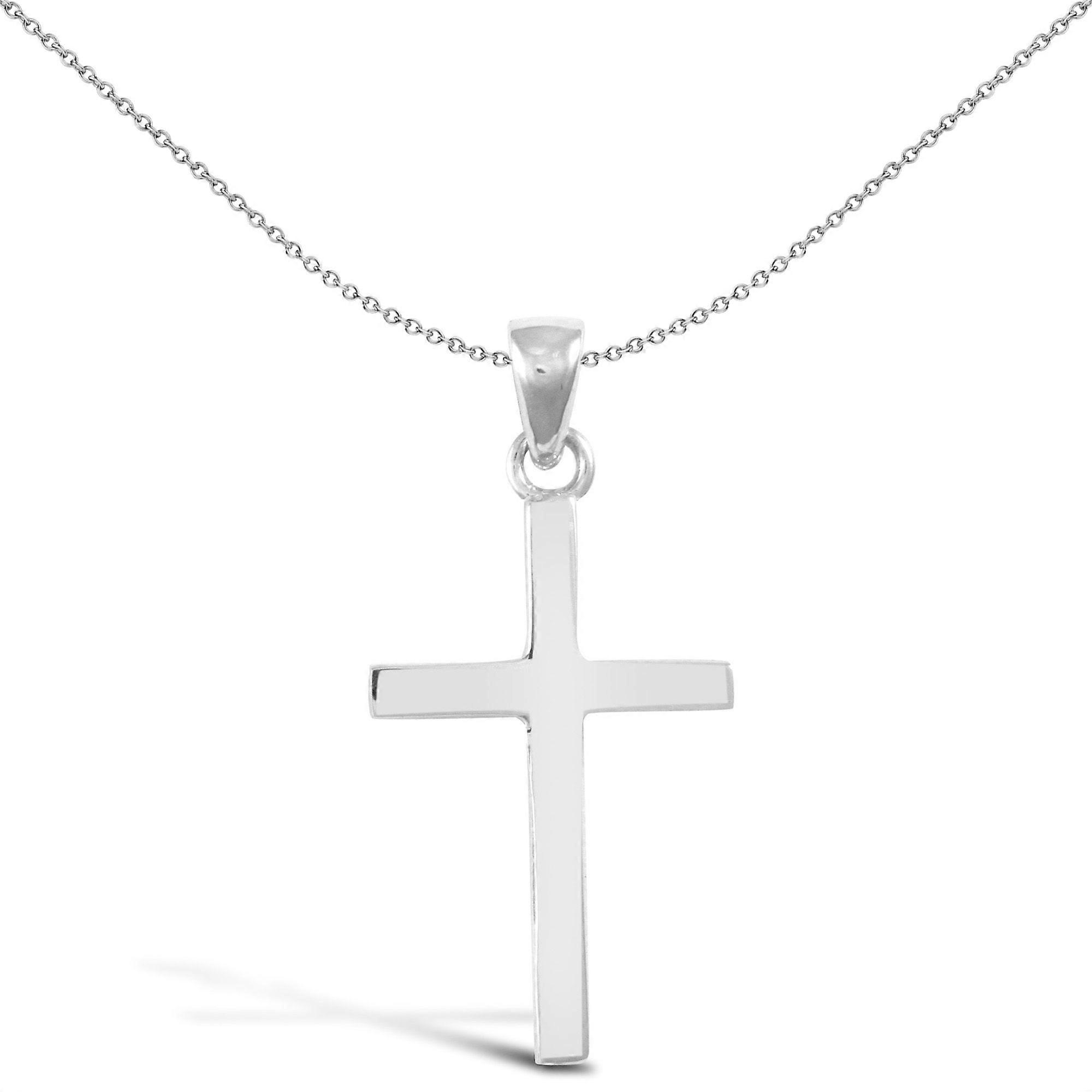 Jewelco London Solid 18ct White Gold Plain Cross Pendant
