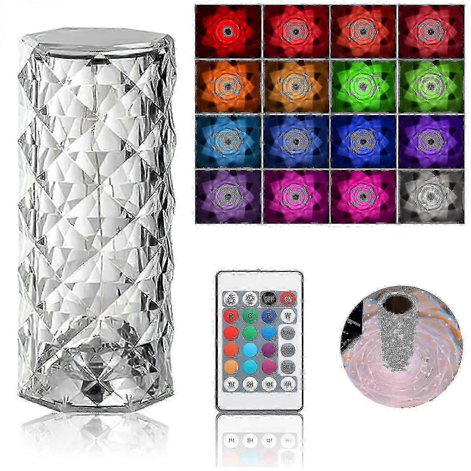 m Crystal Diamond Table Lamp, 16 Colors Usb Charging Touch Lamp Bedside Night Light With Remote Control