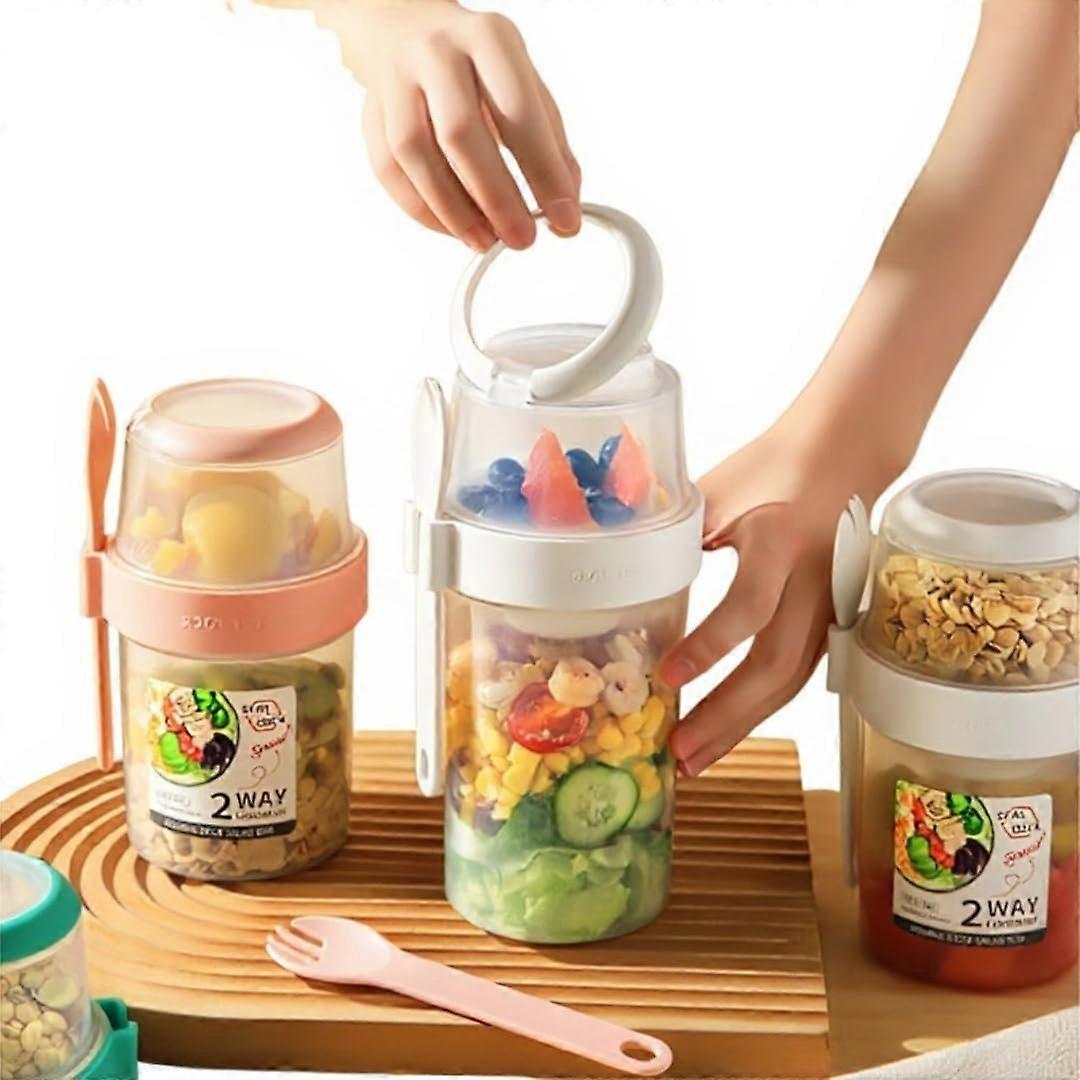 Portable Salad and Snack Cups with Spoon, Double Layer LeakProof Lunch Box 310ml+560ml White