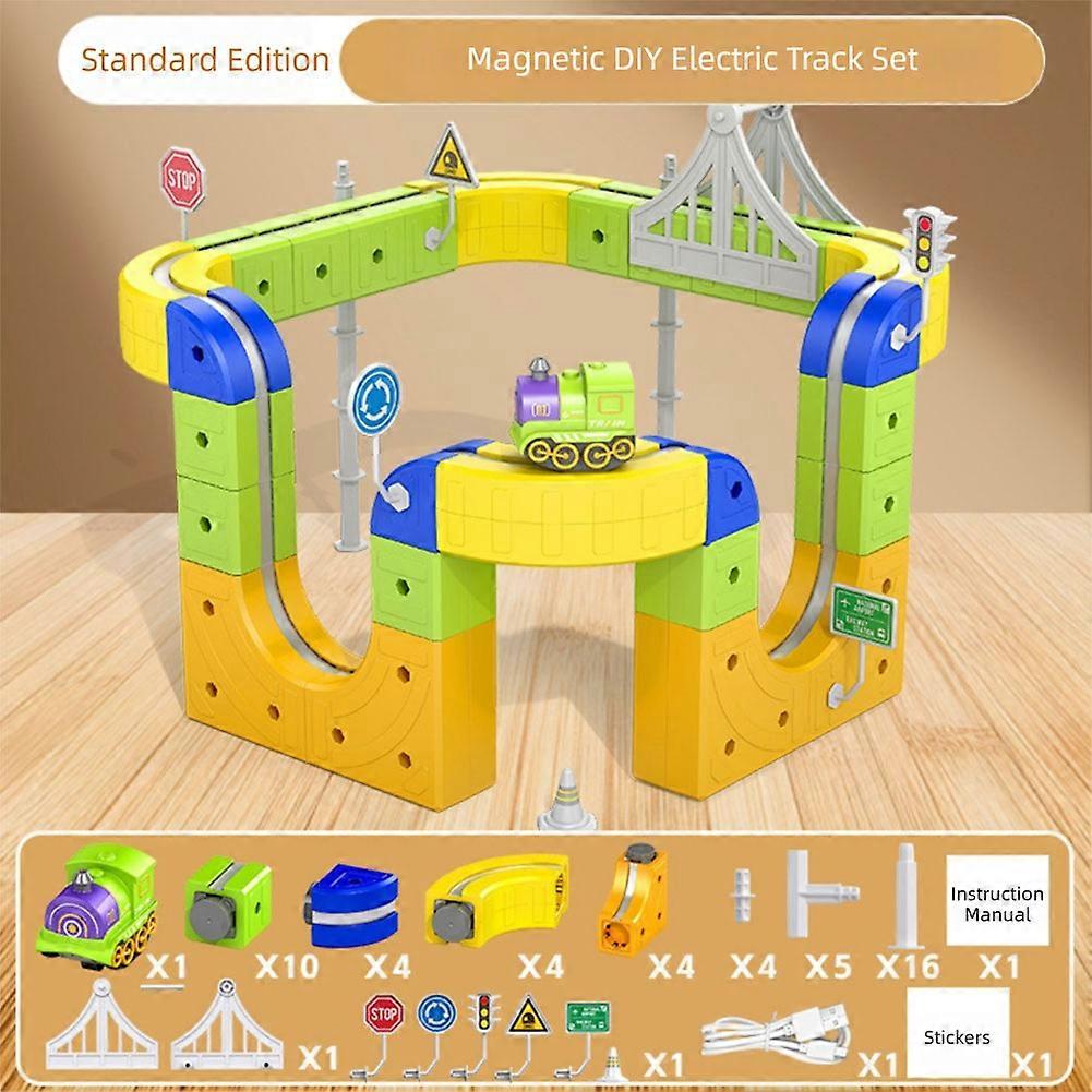 DIY Magics Rail Track Set - Building Blocks System, Rechargeable Trains, Perfect Classroom STEM Learning Aid, Fun Indoor Activity for Kids