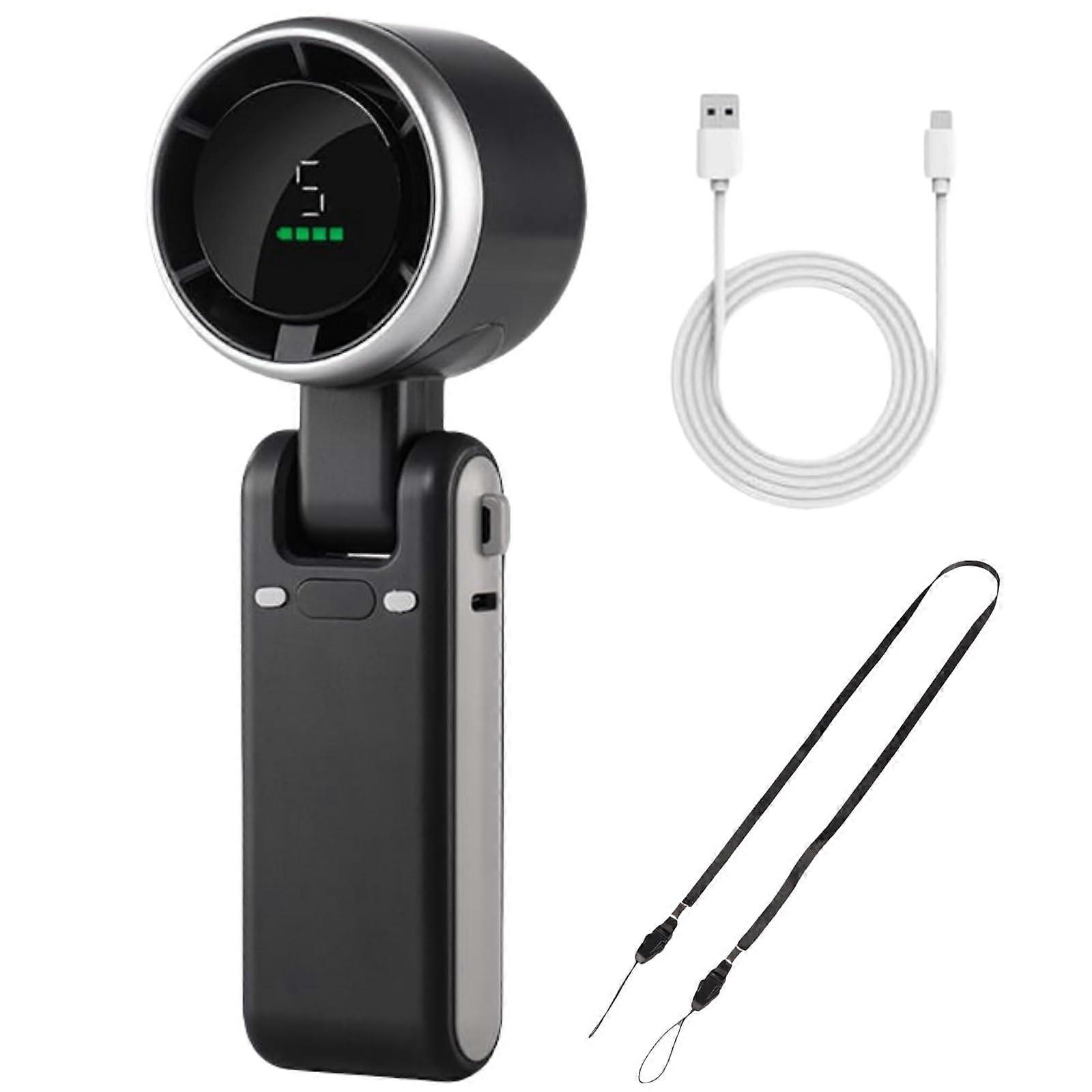 Portable Handheld Turbo Fan with 5Speed Adjustable Modes, Foldable Design for Travel, Outdoor, Home Use (Black)