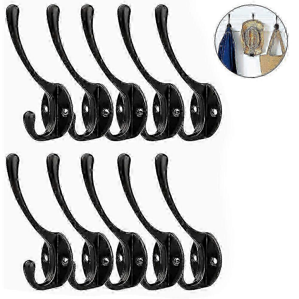 10 Pack Rustic Coat Hooks Wall Mounted Heavy Duty Dual Hooks Retro Style