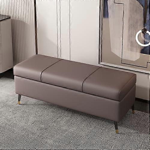 Storage Bench with Hidden Shoe Storage and Cushioned Seat, 47 Inch Wood Entryway Bench