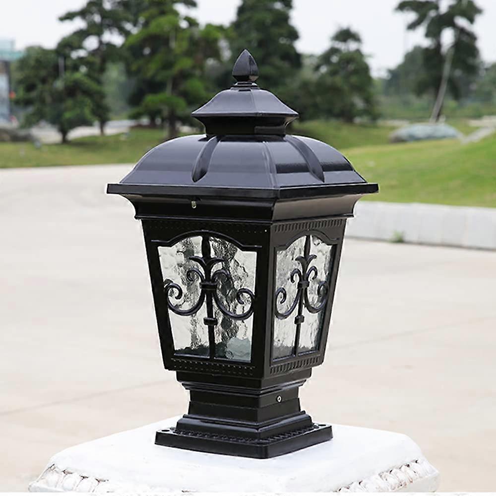 Outdoor Pillar Mount Light Waterproof Black Post Lantern with E27 Base for Garden Gate Column 23x45cm