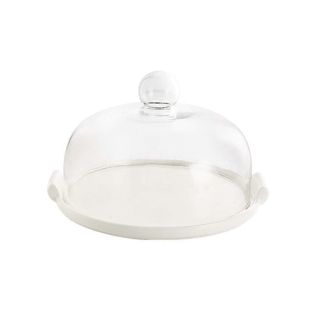 Ceramic Cake Stand with Glass Cover, Elegant Dustproof Display Tray with NonSlip Base, 2 Sizes