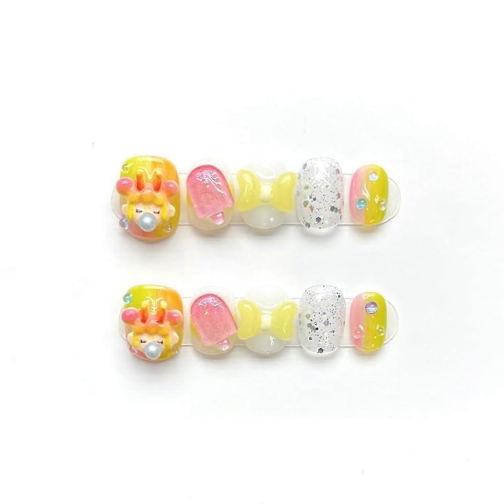 Bridal Nail Decorations with Elegant Yellow Diamond False Nails, Handmade and Removable for Wedding