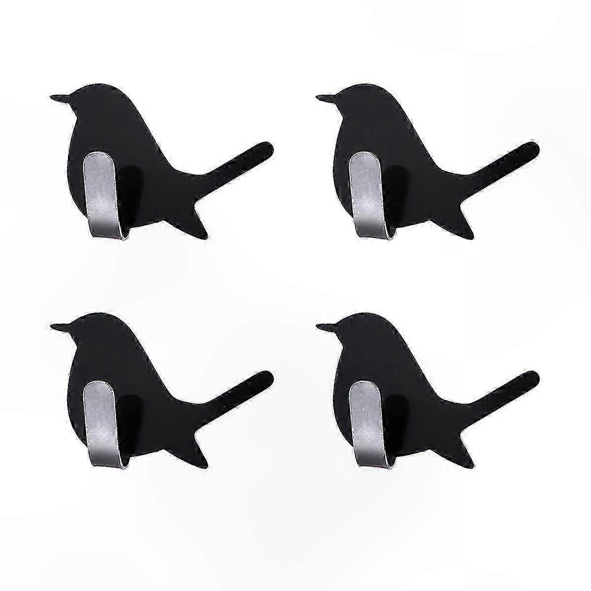 4-Pack Adhesive Wall Hooks with Bird Pattern - Durable Stainless Steel Sticky Hooks for Home Organization