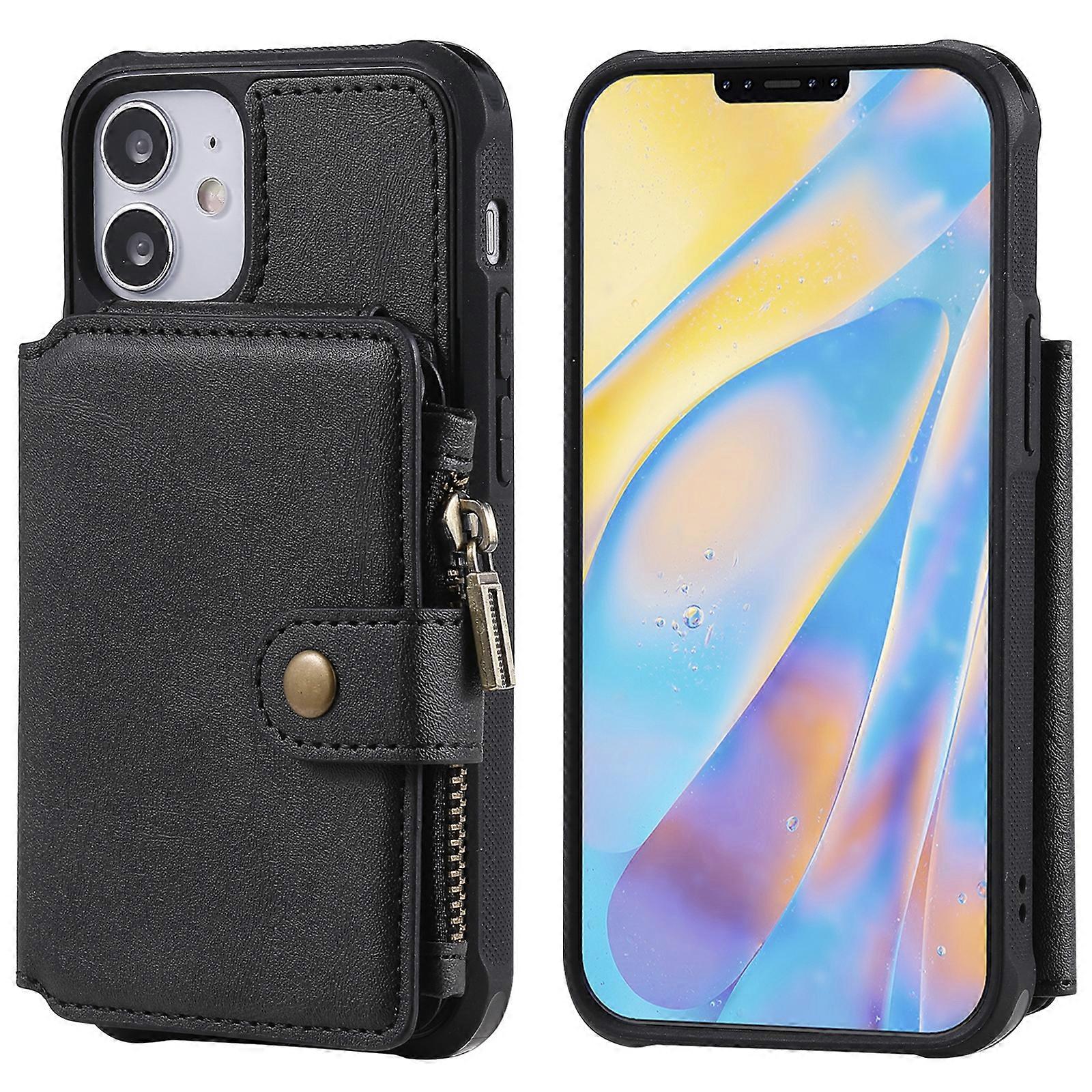 For iPhone 12 mini Zipper Shockproof Protective Case with Card Slots & Bracket & Photo Holder & Wallet Function