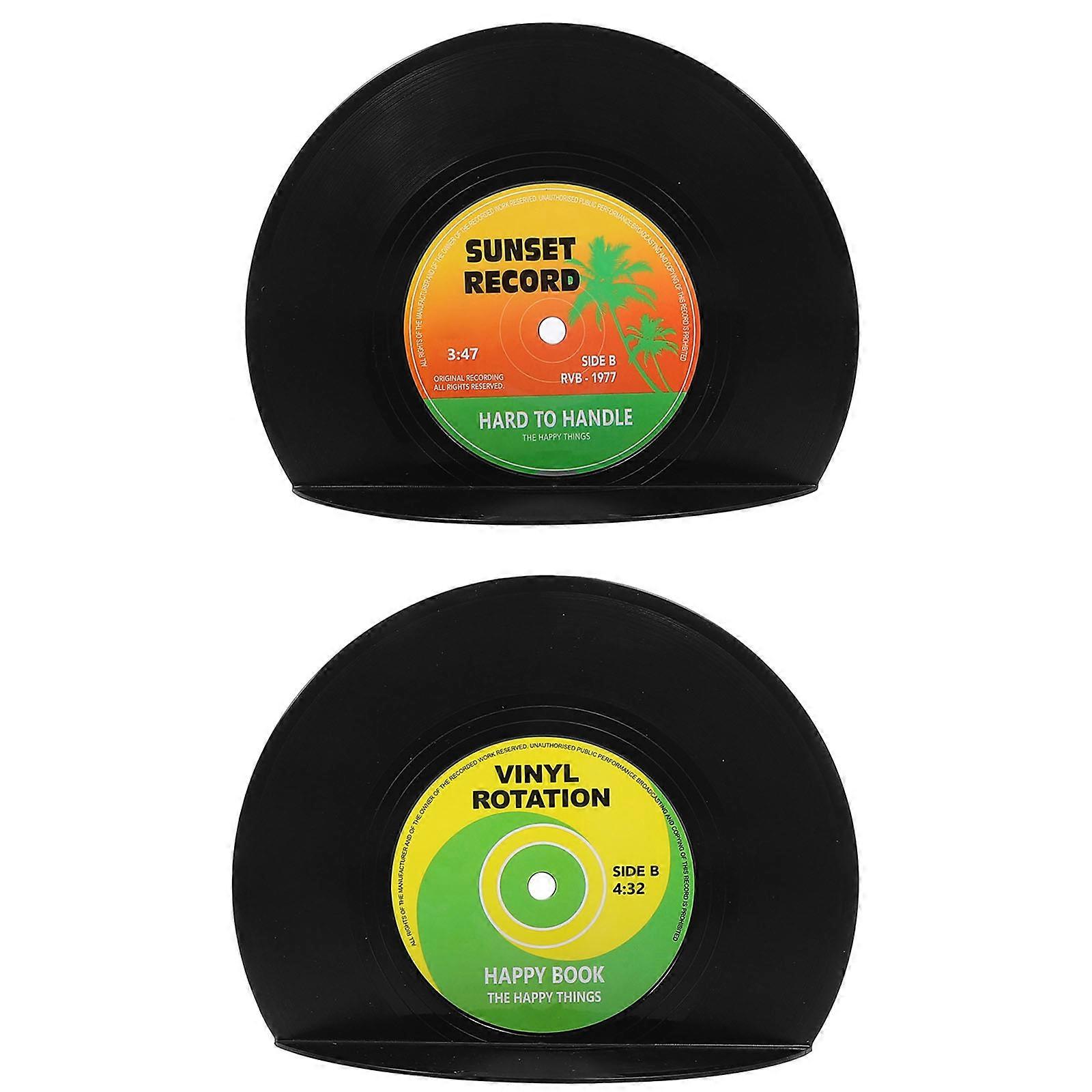 Vinyl Record Bookend for Desktop File Organizing 1Set Black Glue