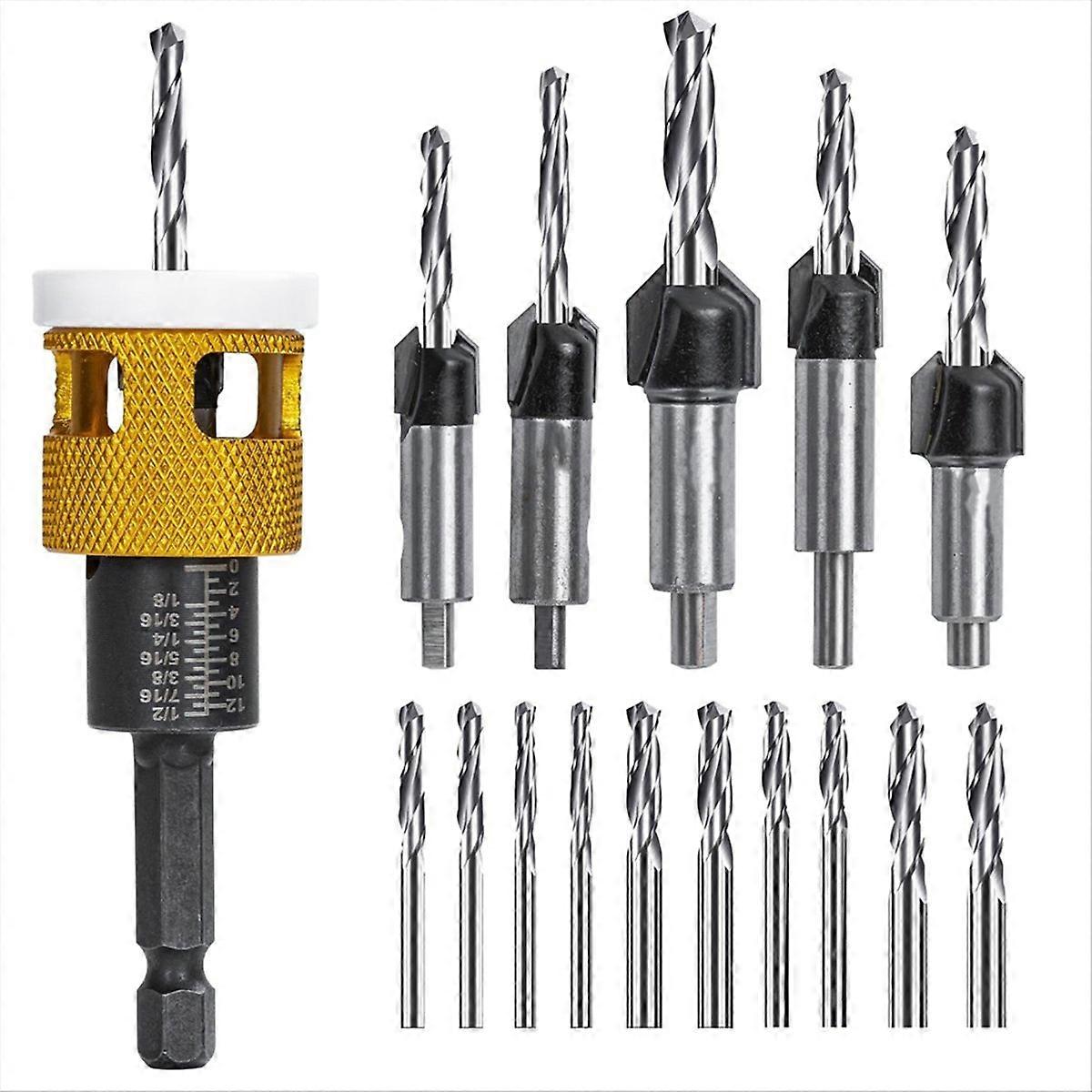 Countersink Drill Bits Set with Low Friction Depth Stop