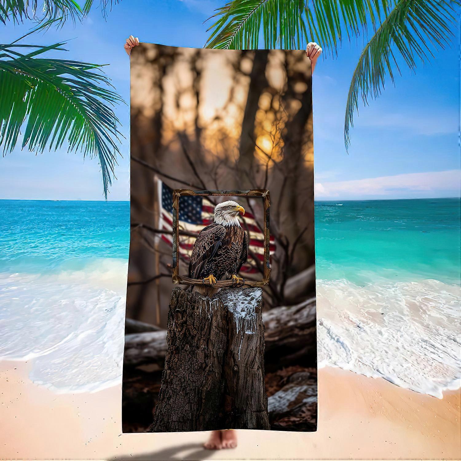 Retro eagle flag beach towel, digital beach bath towel