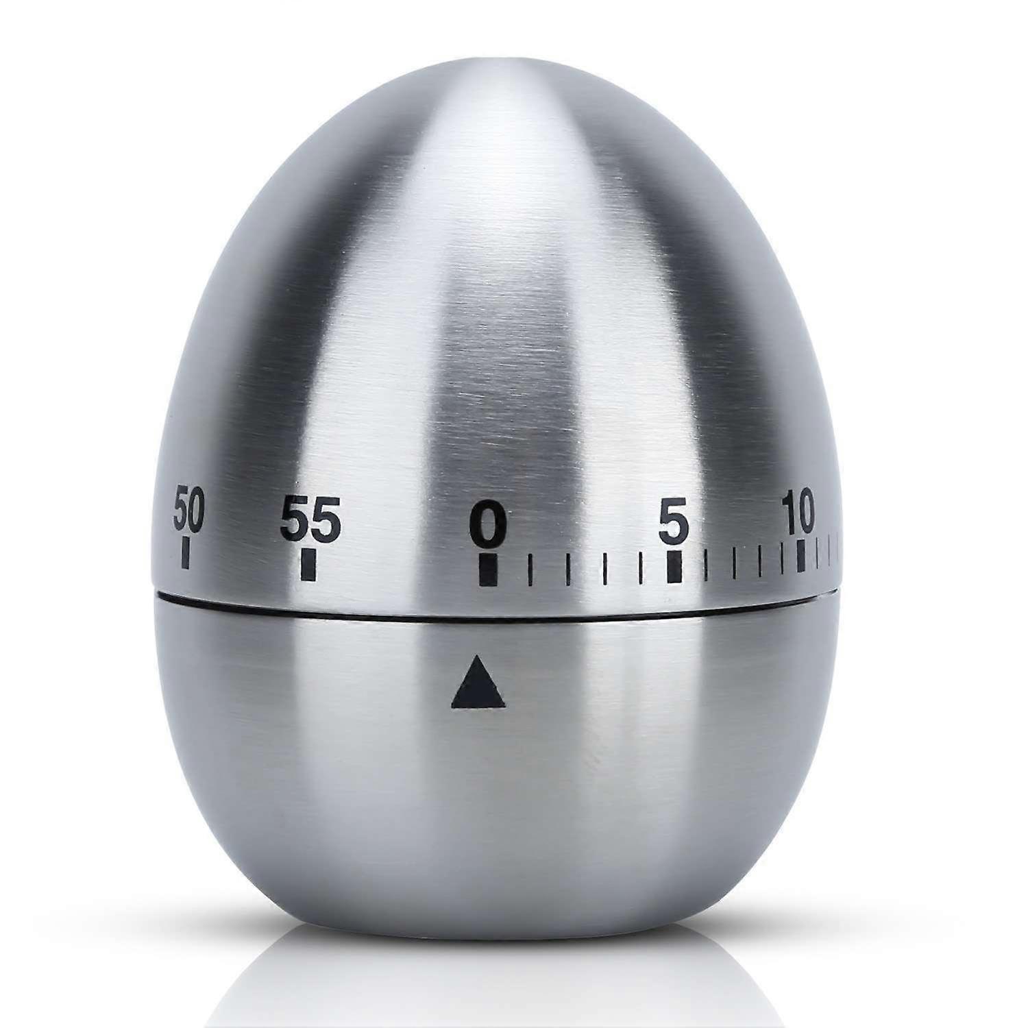 Egg timer in SILVER – Stainless steel kitchen timer in elegant egg shape Design