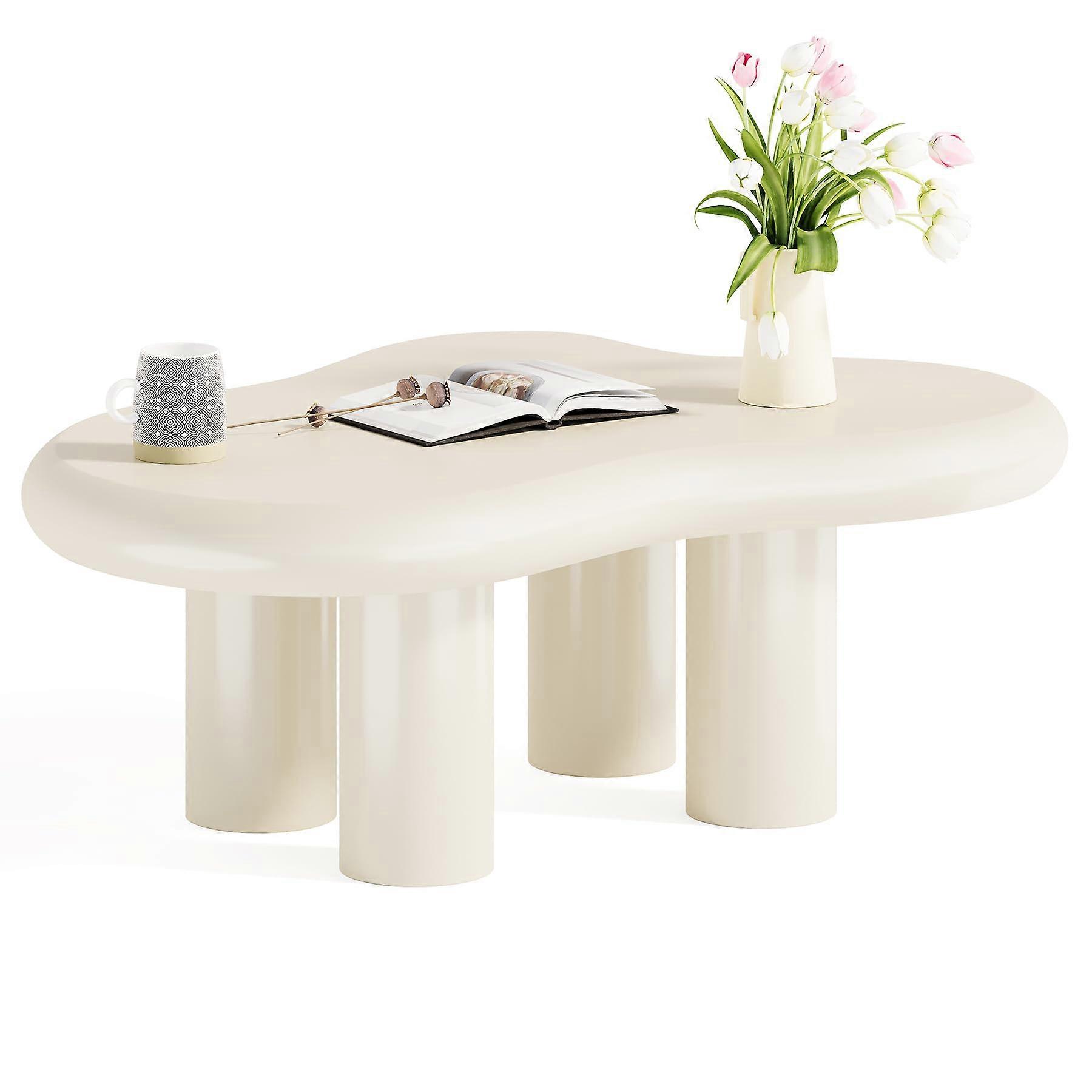 Cloud Coffee Table with Unique Cloud Shape and Rounded Edges for Small Space Living Room, White
