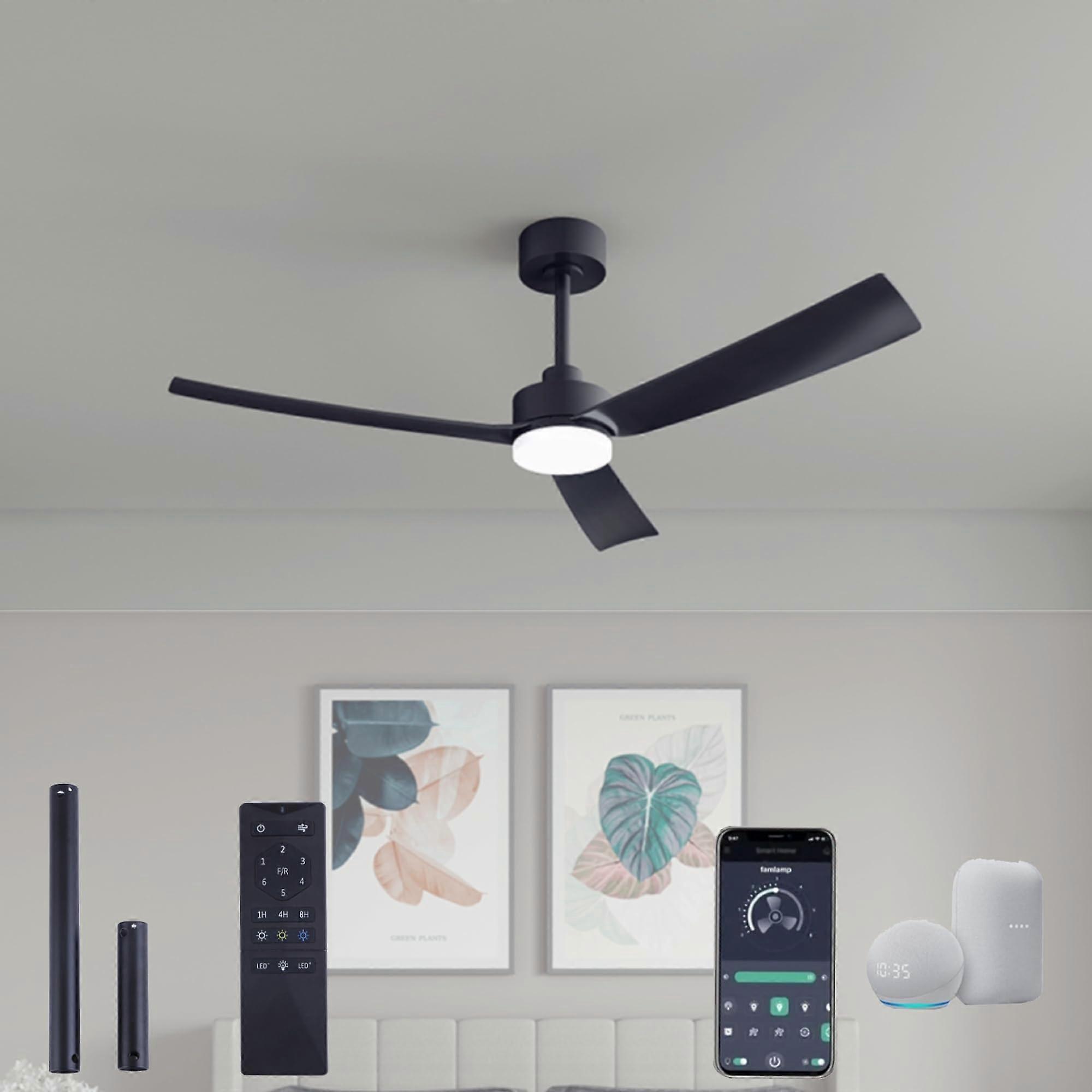 52 Inch Black Ceiling Fan with Light and Remote, Quiet DC Motor, Smart App Control, 6 Speeds