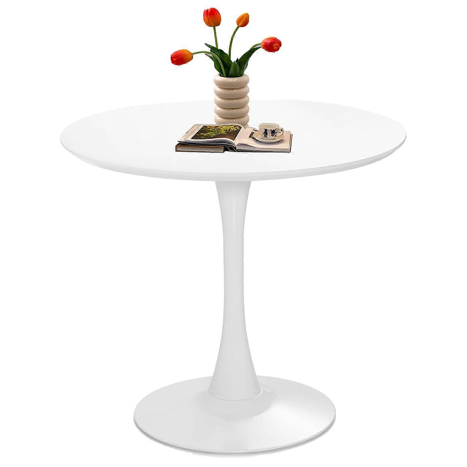 31.5 Inch White Tulip Dining Table MidCentury Round Pedestal Base for Kitchen Cafe Small Spaces