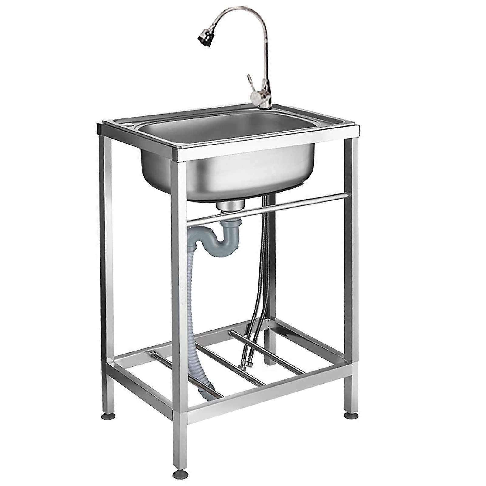 Stainless Steel Utility Sink with Faucet, Single Bowl Commercial Kitchen Basin, Easy Clean, 58x43cm