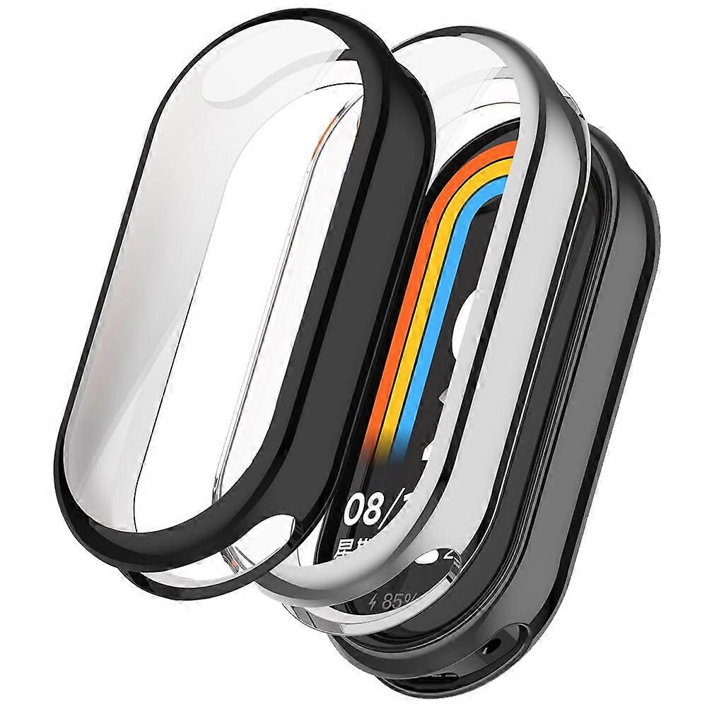 2 Pack Case for Xiaomi Mi Band 9 with Screen Protector, Full Coverage Shockproof Scratch Resistant TPU Cover Black Silver