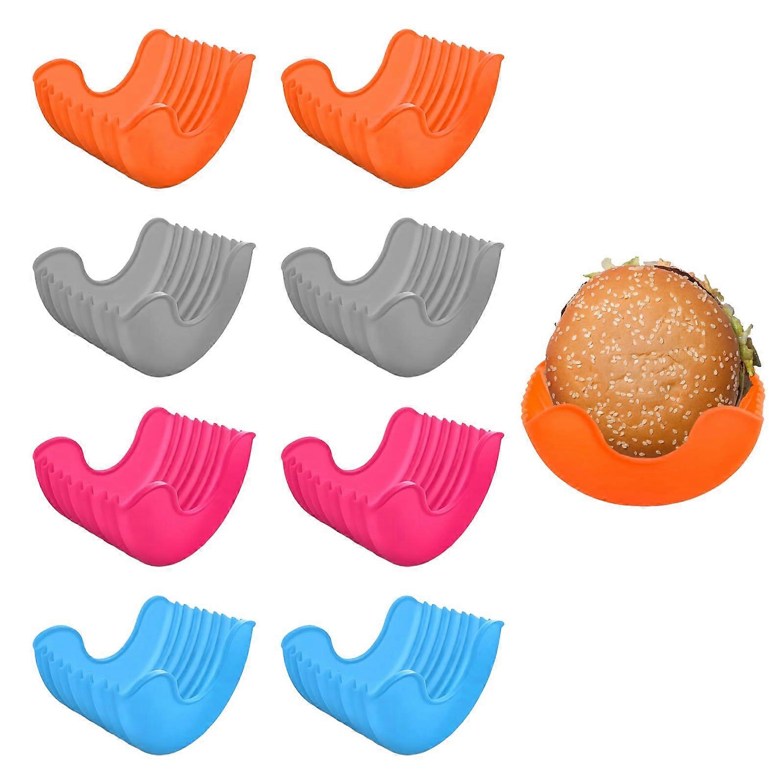 8 PCS Reusable Silicone Burger Holder, Expandable UShape Design for Mess Eating