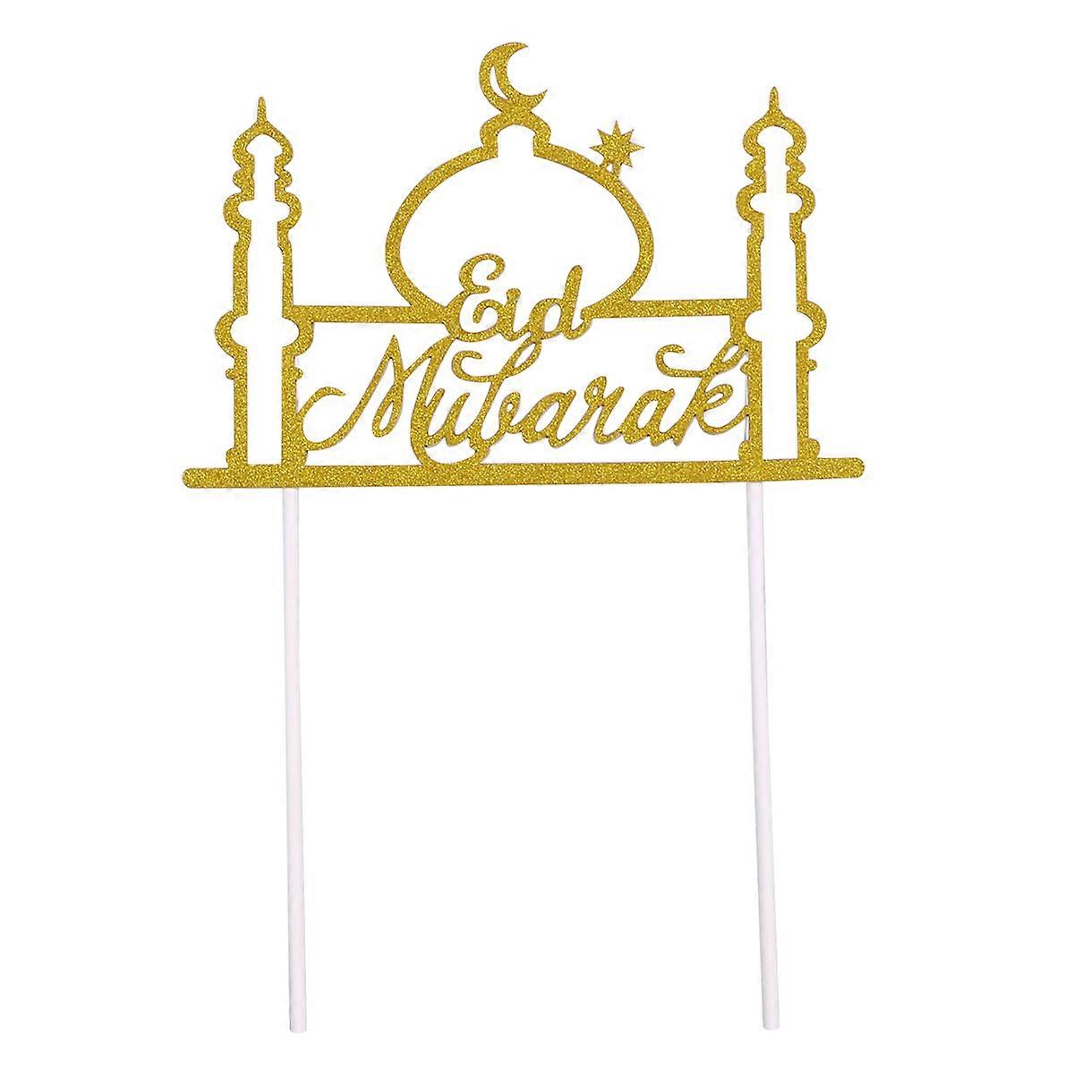 Eid Cake Toppers Gold Paper Cake Stick For Eid Celebration 1Pack