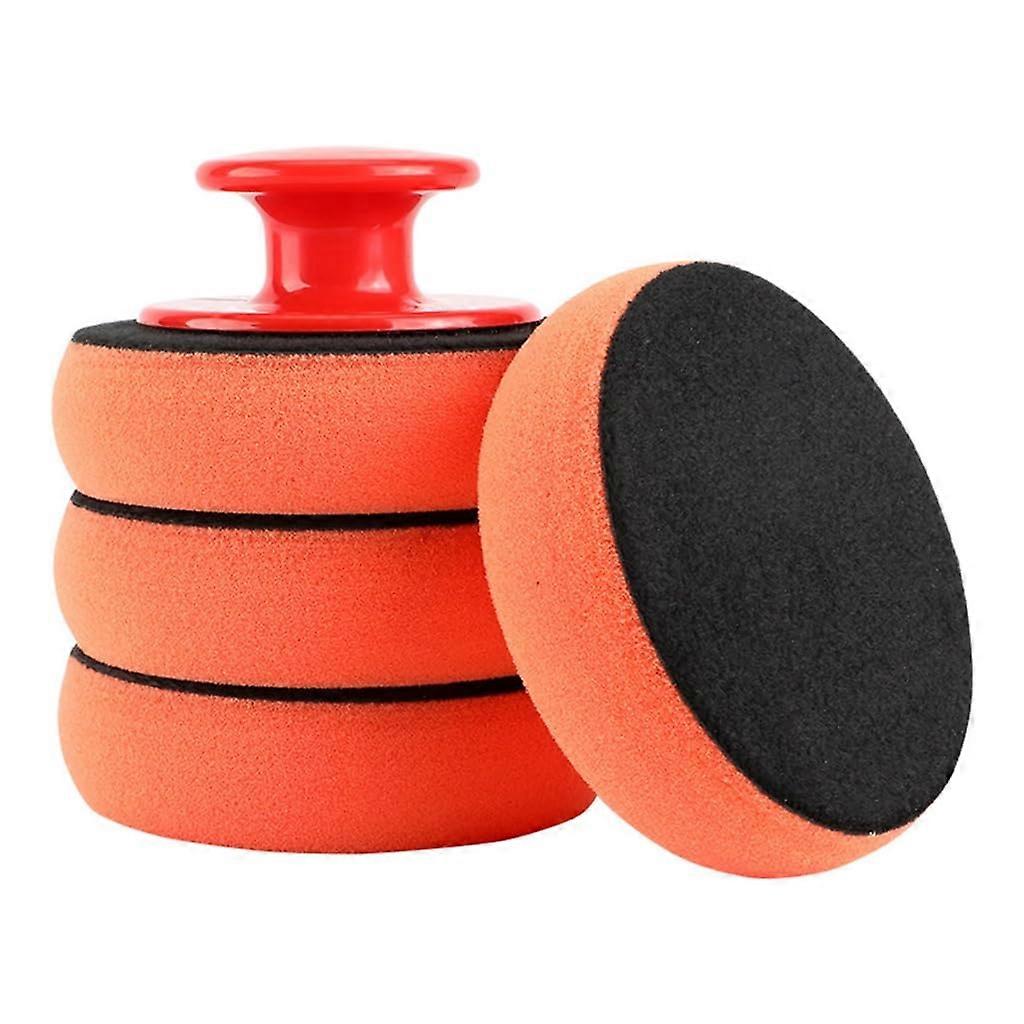 Car Wax Applicator Kit with Ergonomic Lightweight Red Handle and Replaceable Sponges for Detailing