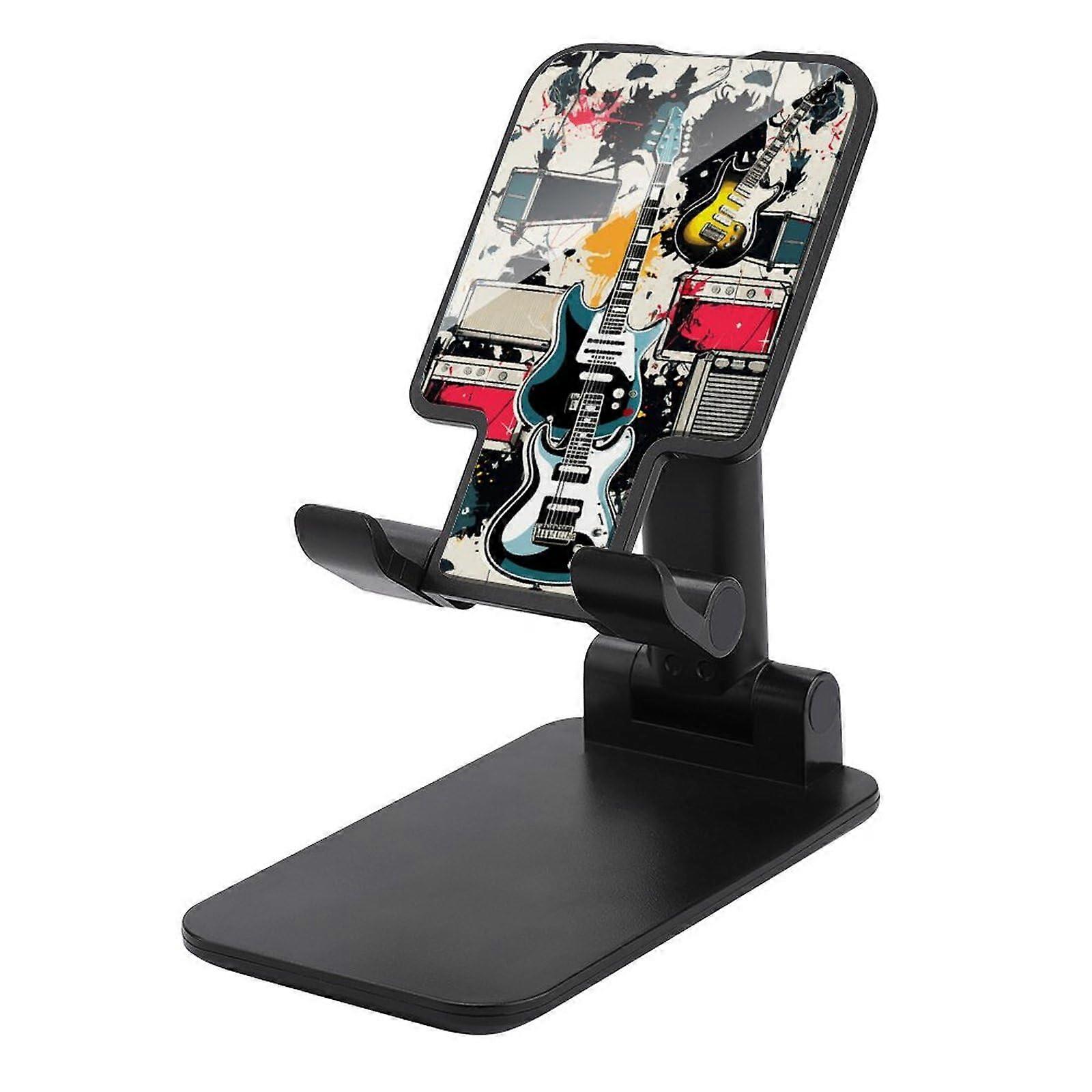Adjustable Foldable Phone Stand with Rock Music Pattern, Stable Desktop Holder for Smartphones