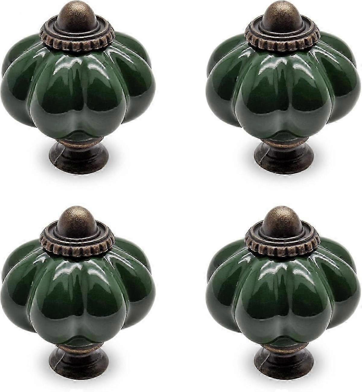 4pcs Grass Green Pumpkin Vintage Ceramic Cabinet Knobs, Vintage Drawer Pulls and