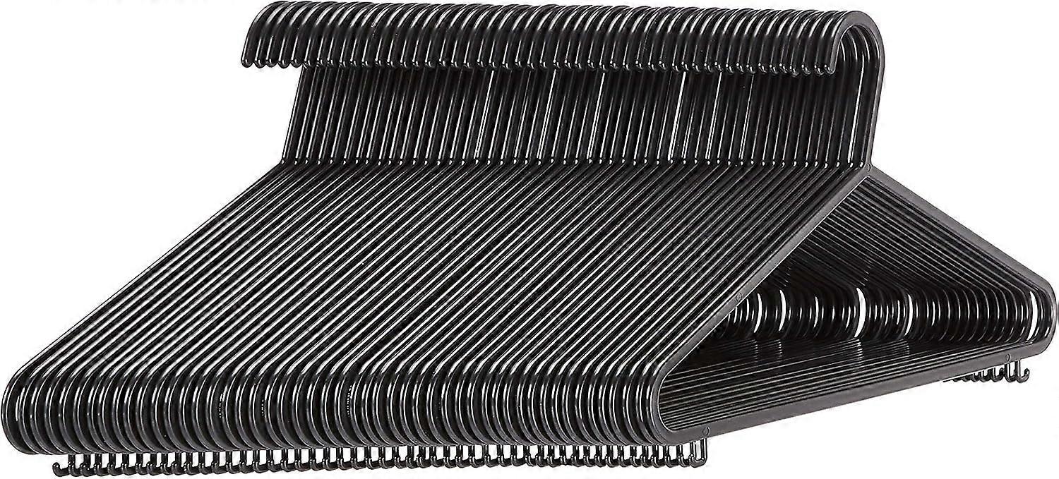 Plastic Hangers with Suit Trouser Bar and Lips, Black (50-Pack)
