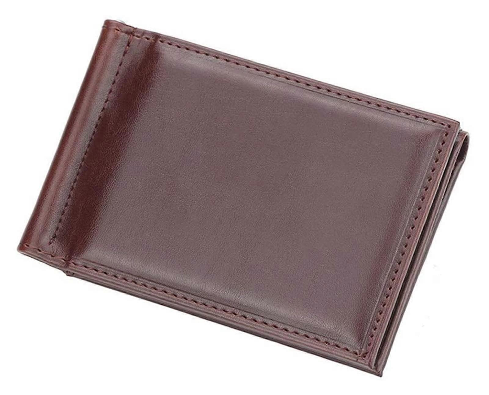 Slim RFID Leather Bifold Wallet Coffee PU with RFID Blocking Security and Gift Box Packaging