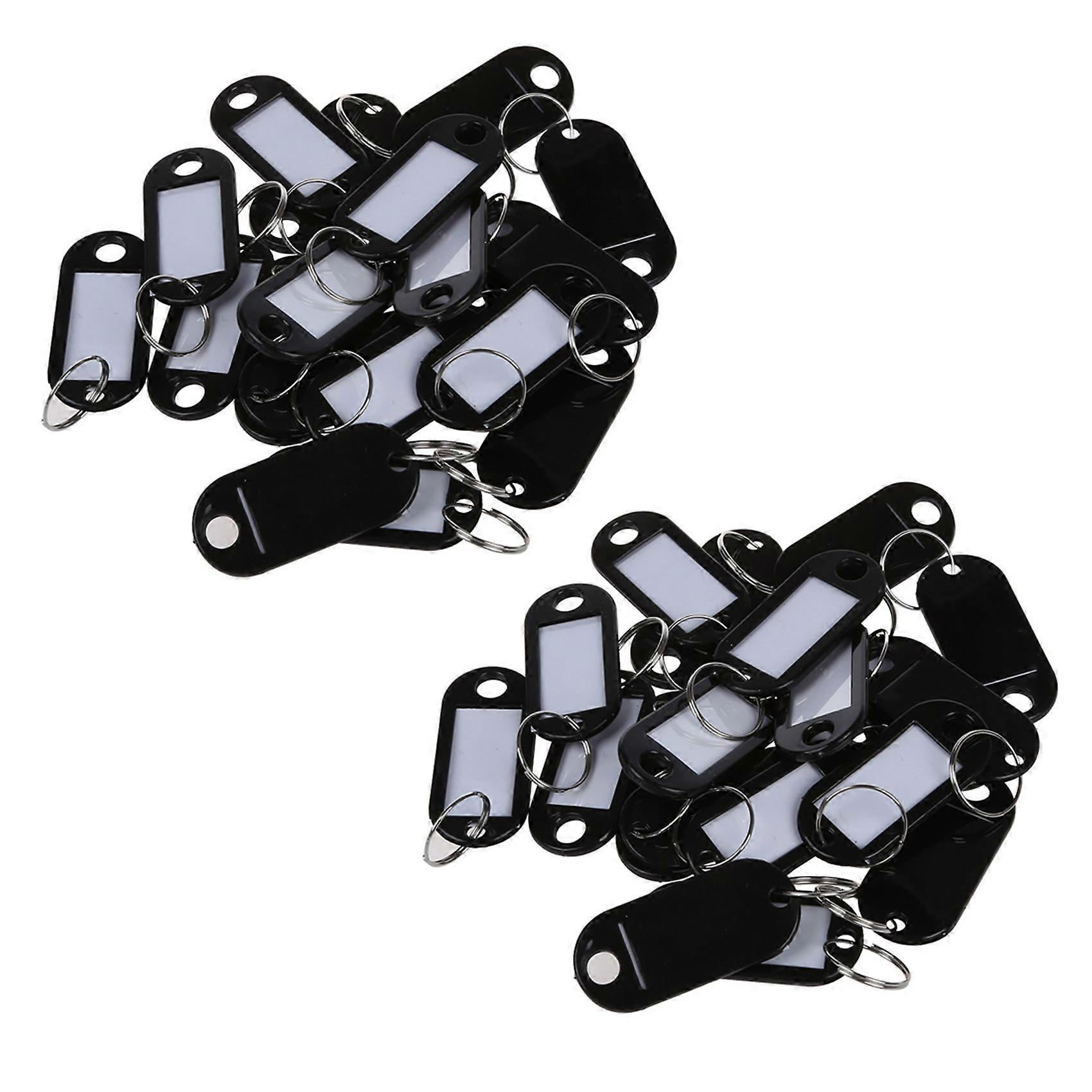 40 Pcs Key ID Label Tags Split Ring Keyring Keychain Black