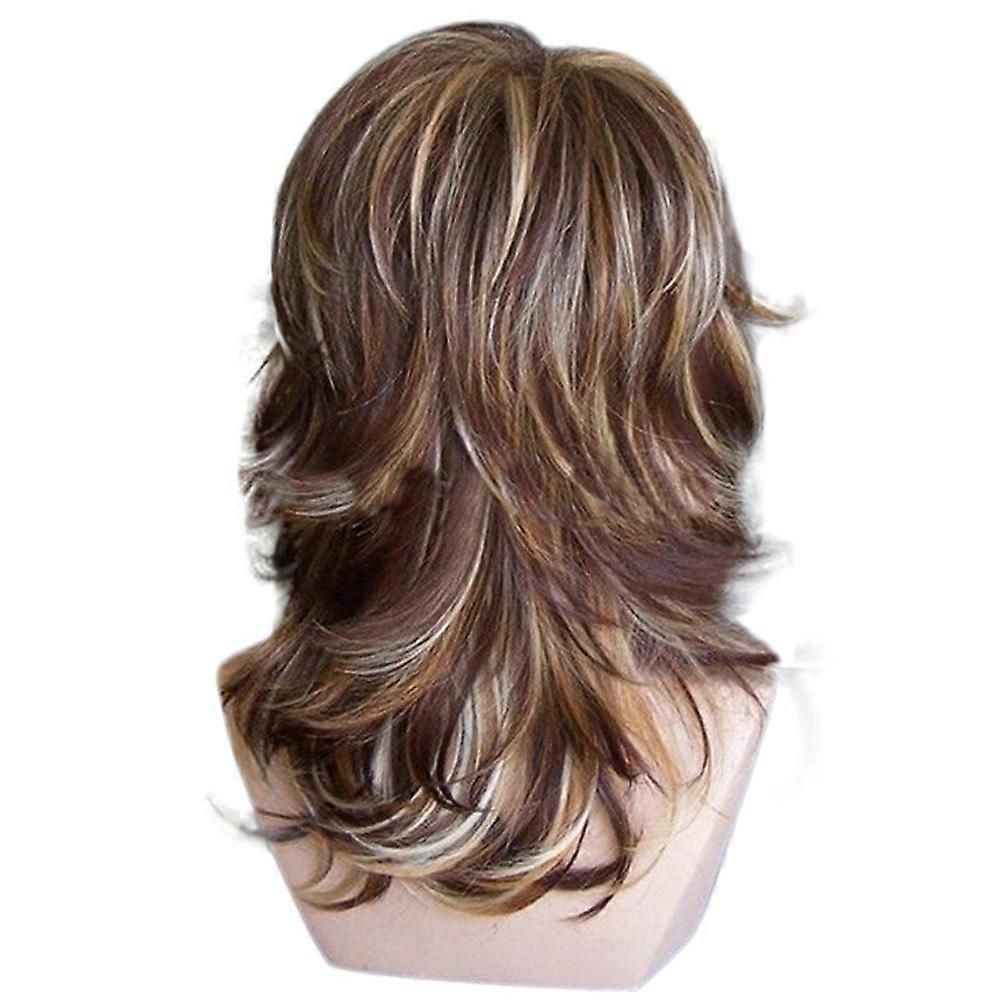 Medium Length Straight Synthetic Wig with Side Bangs, Breathable Capless Design, 45cm Multicolor