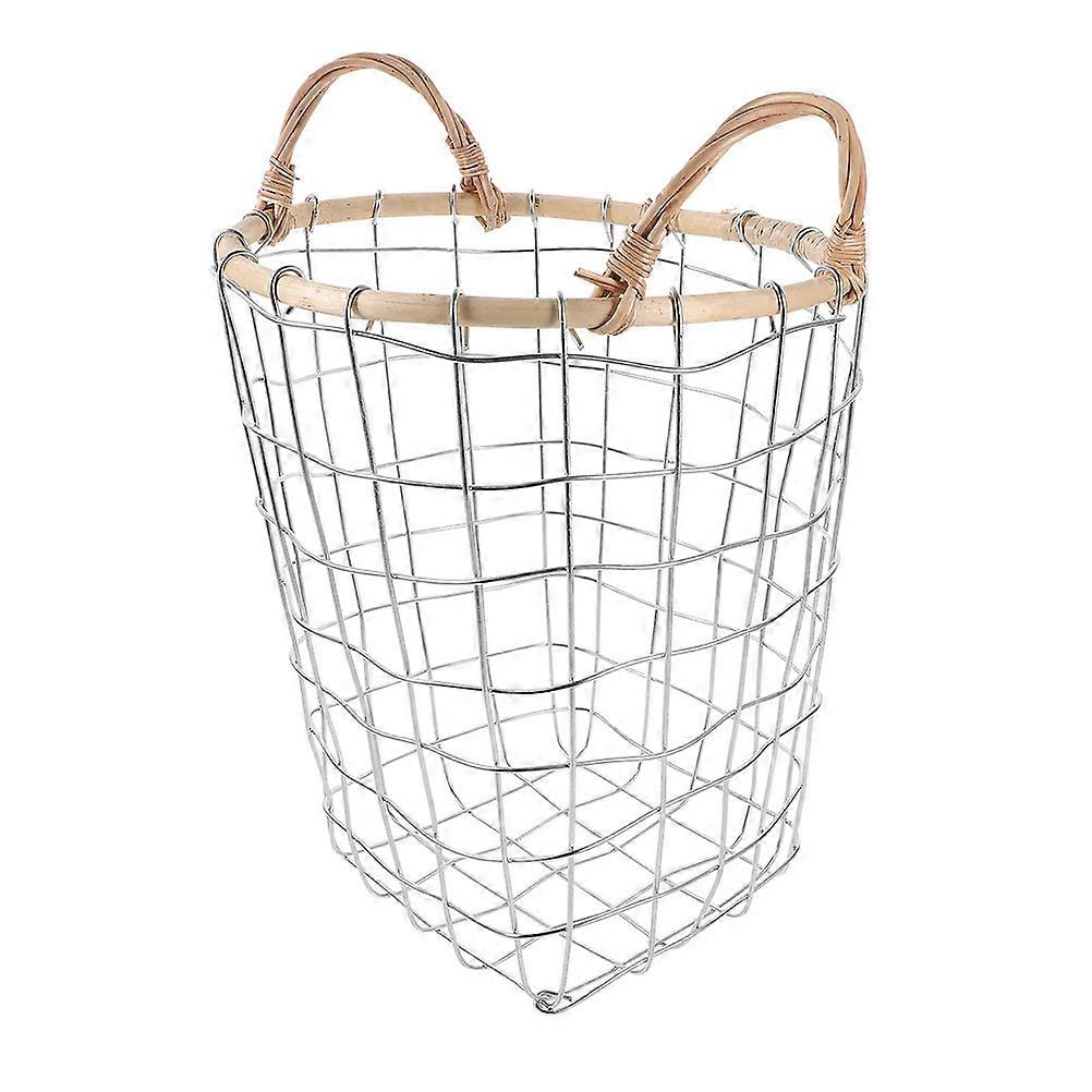Rustic Wood Storage Basket Metal Wire Organizer for Storage Use