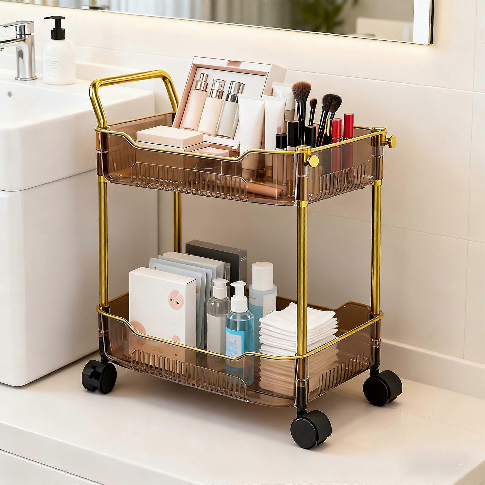 Two-Tier Transparent Rolling Cart with Wheels, Locking Casters for Stability, Versatile Storage for Kitchen and Office