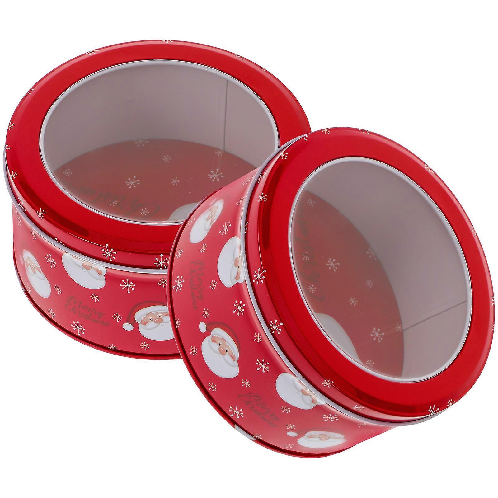 Bakery Boxes With Window Christmas Cookie Boxes Round Shape Tinplate Material 2Pcs