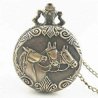 Retro Large Size Three-headed Horse Carriage Quartz Watch Alloy Case Round Dial Non-waterproof Universal Alloyrap General Qd